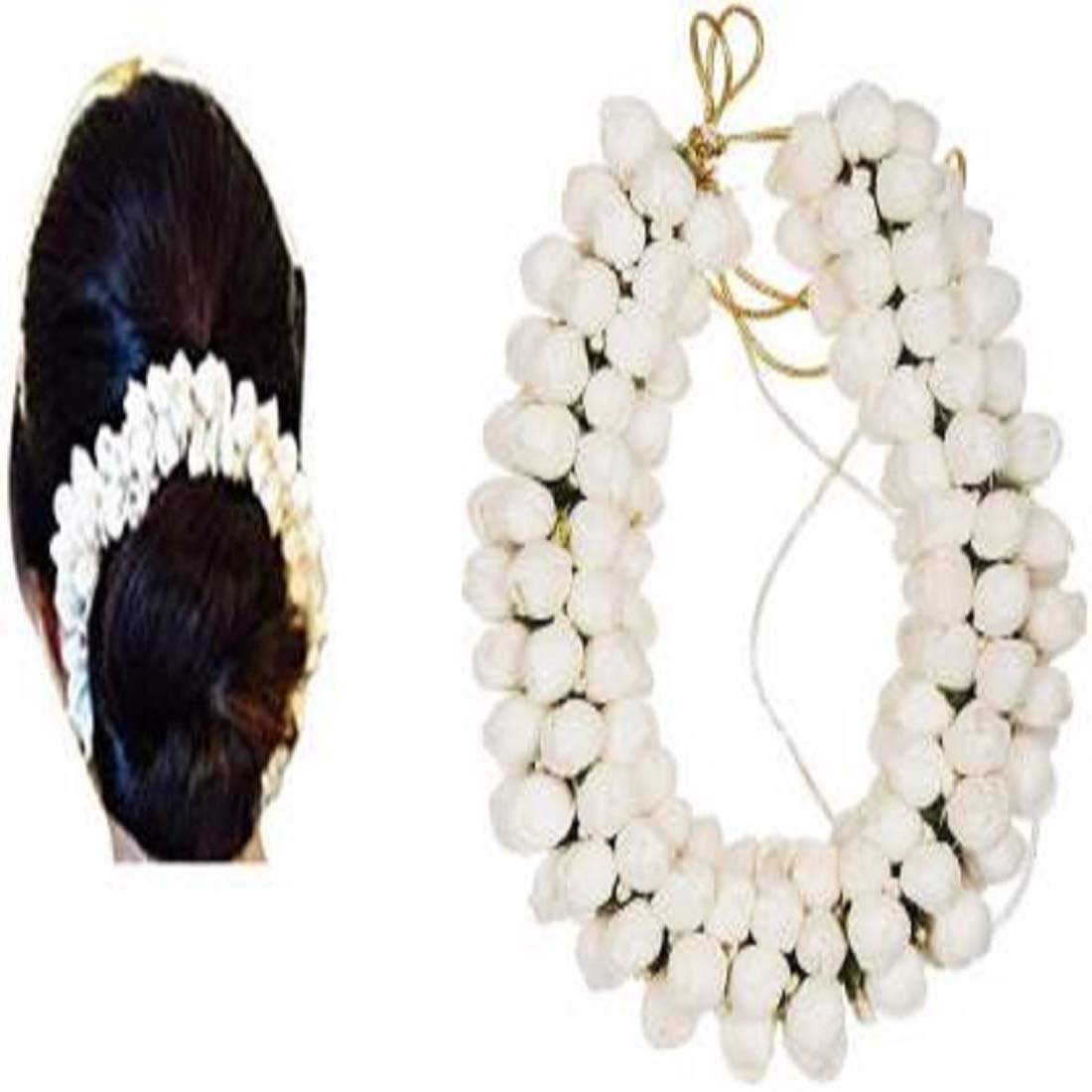 DEXO 2-Piece Artificial Mogra Gajra Hair Bun Bridle Set - White Floral Hair Accessories for Women & Girls | Perfect for Weddings, Parties & Traditional Events