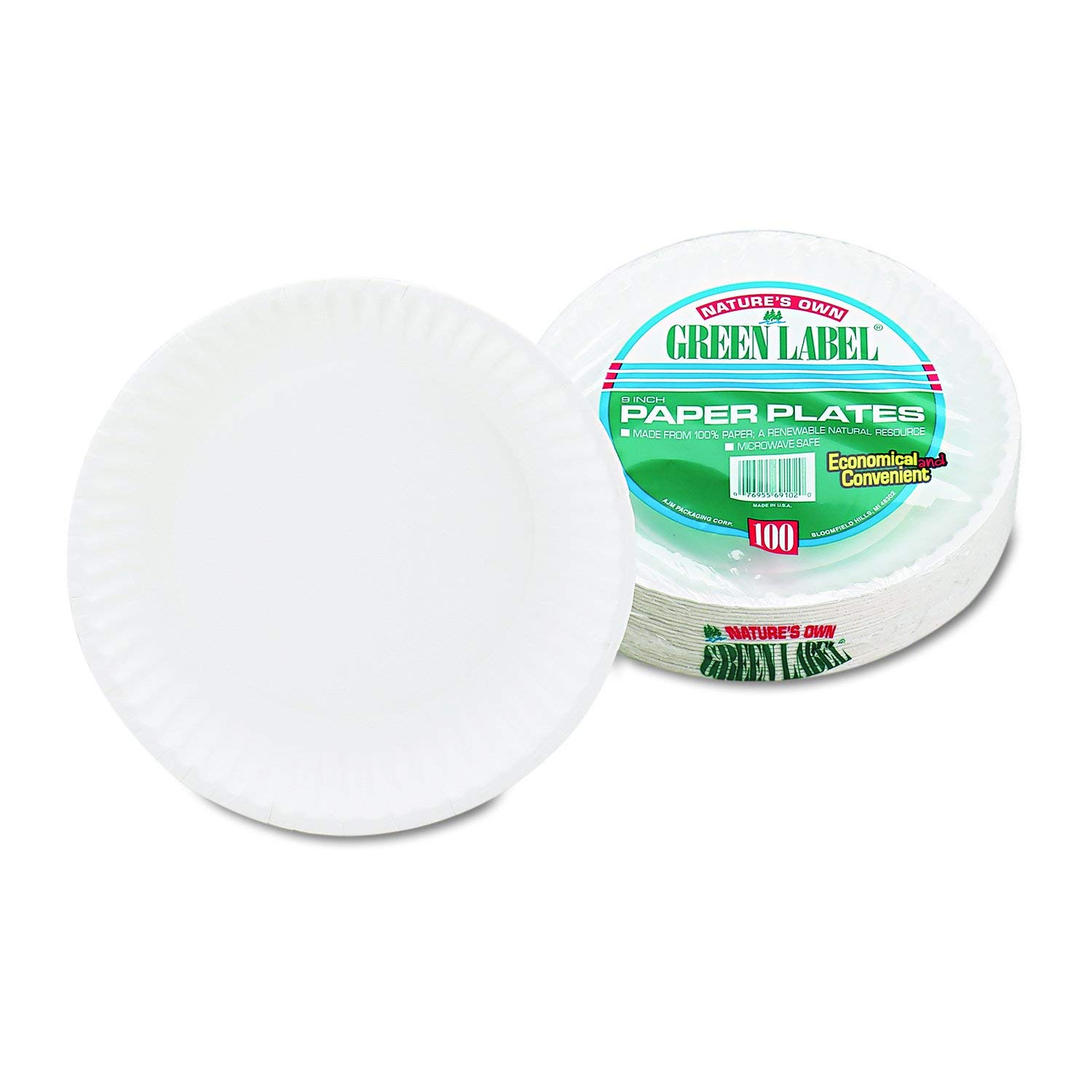 AJM Packaging PP9GREWH 9 Inch White Paper Plates - 10 Packs of 100 (400 Plates Total) - Eco-Friendly Disposable Plates for Parties, Picnics, BBQs & Events