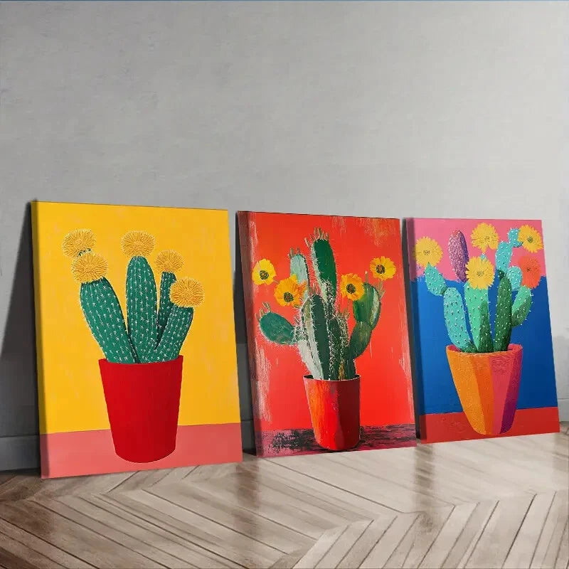 3-Piece Cactus Plant Art Print Poster Set - Framed Wall Canvas Decor 40x60cm (16x24in) | High Quality Australian Made Ready-to-Hang Wall Art for Living Room, Bedroom & Office Decor