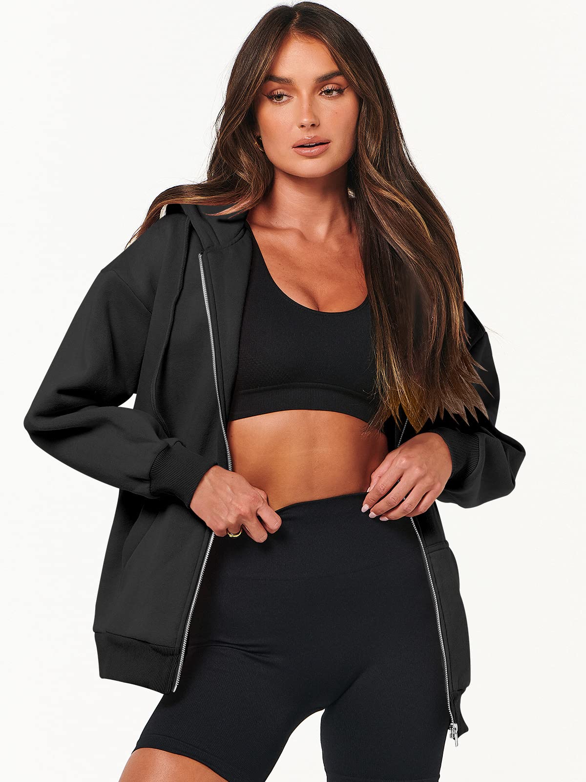 ANRABESS Women's Oversized Zip Up Fleece Hoodie with Pockets - Long Sleeve Y2K Fashion Sweatshirt for Fall 2025 | Casual Streetwear, Loungewear & Winter Outerwear