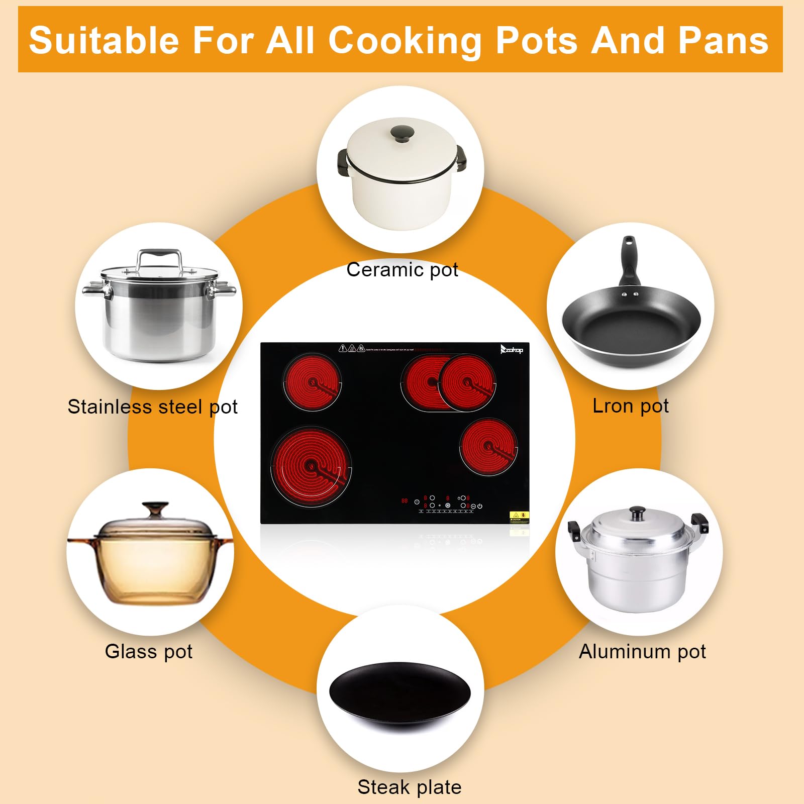 Winado 30 Inch 4 Burner Electric Ceramic Cooktop - 7200W, 220-240V Flat Top Stove with 9 Heating Levels, Timer, Child Safety Lock & Sensor Touch Control - Perfect for Home Kitchen, RV, Apartment & Small Spaces