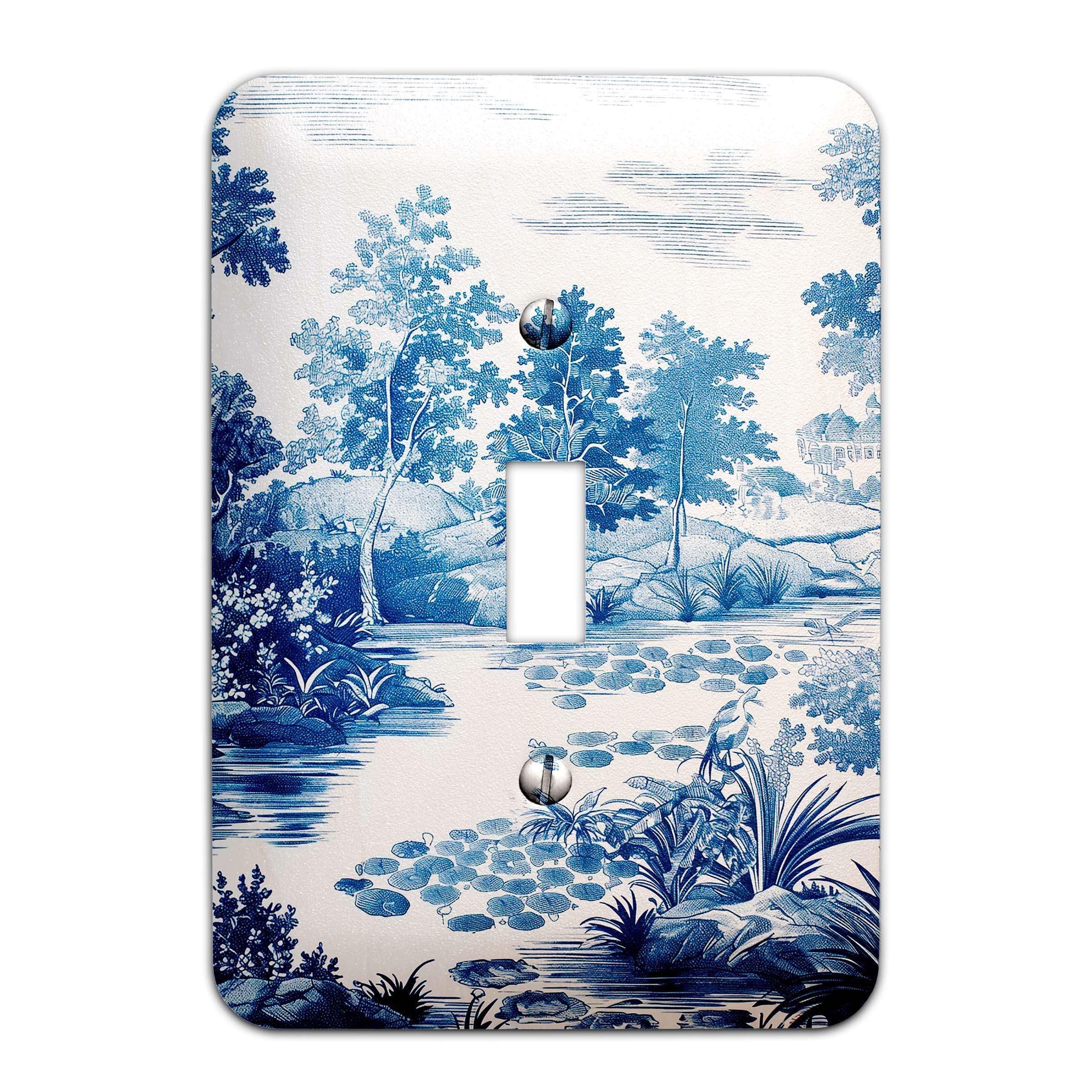 Vintage Blue Toile Light Switch Plate Cover - Elegant Single Switch Plate for Home Decor - Multiple Sizes Available - Perfect for Bedrooms, Living Rooms & Vintage Style Interiors