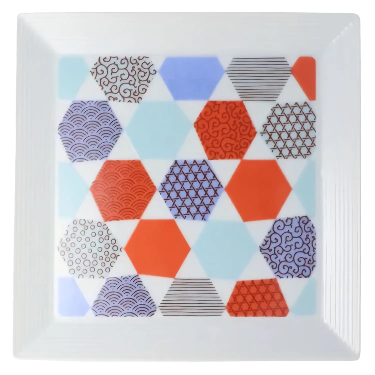 Harekutani Kissho Porcelain Hexagonal Plate - Japanese Handcrafted Ceramic Dish for Sushi, Desserts & Home Decor