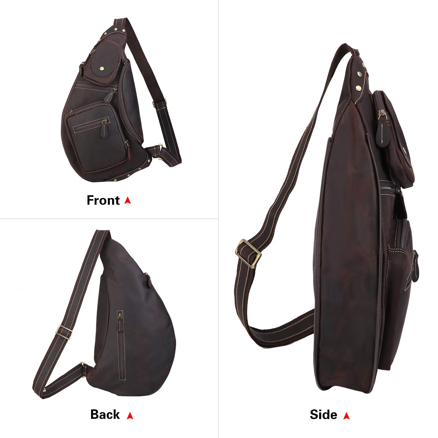 Polare Full Grain Leather Crossbody Sling Bag - Durable Chest Backpack for Men & Women - Perfect for Outdoor Camping, Hiking, Travel & Everyday Use