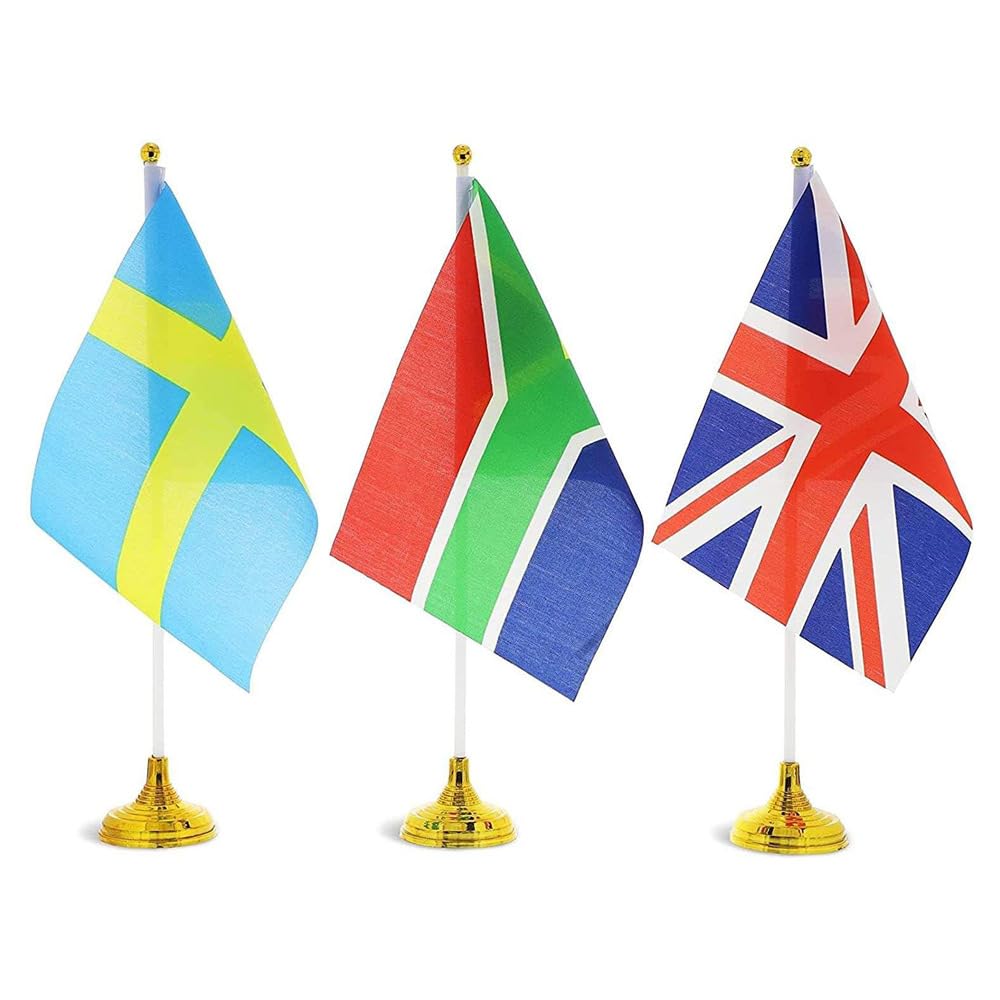 24Pcs Mini Gold Table Flag Stands - 2.1 x 1.5 Inch Small Flag Holders for Office Desk, Country Flags, Sports Teams | Perfect for Events, Parties & Home Decor