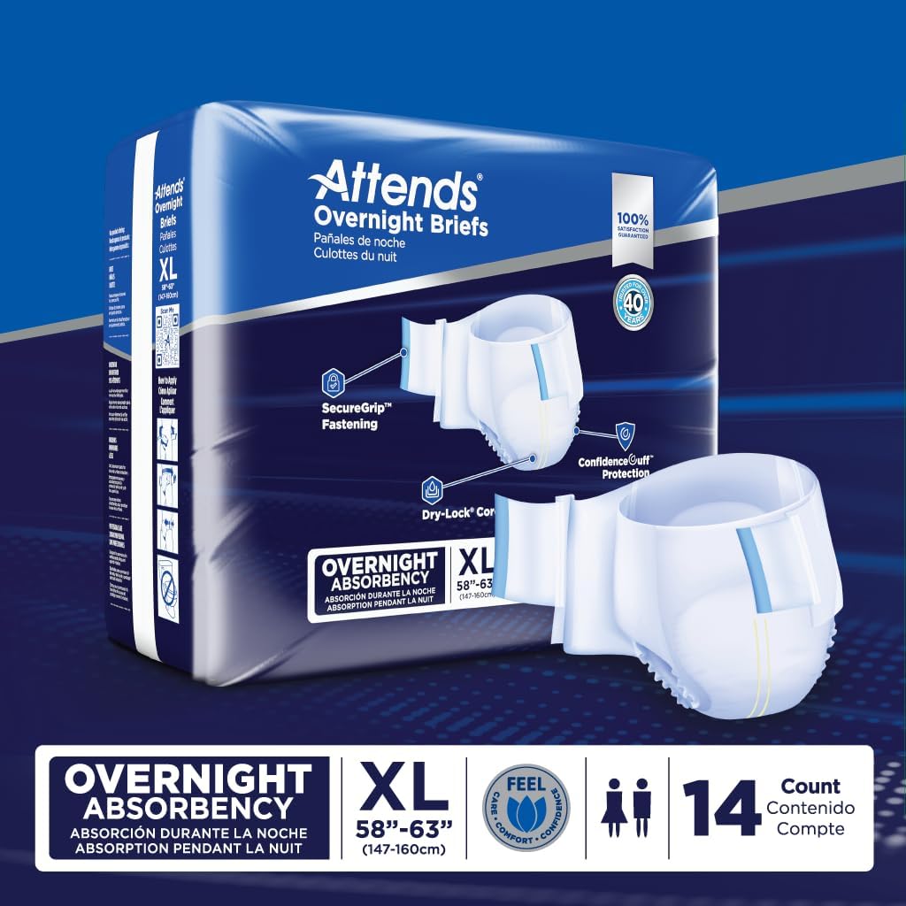 Attends Overnight Disposable Briefs for Adults - X-Large (58