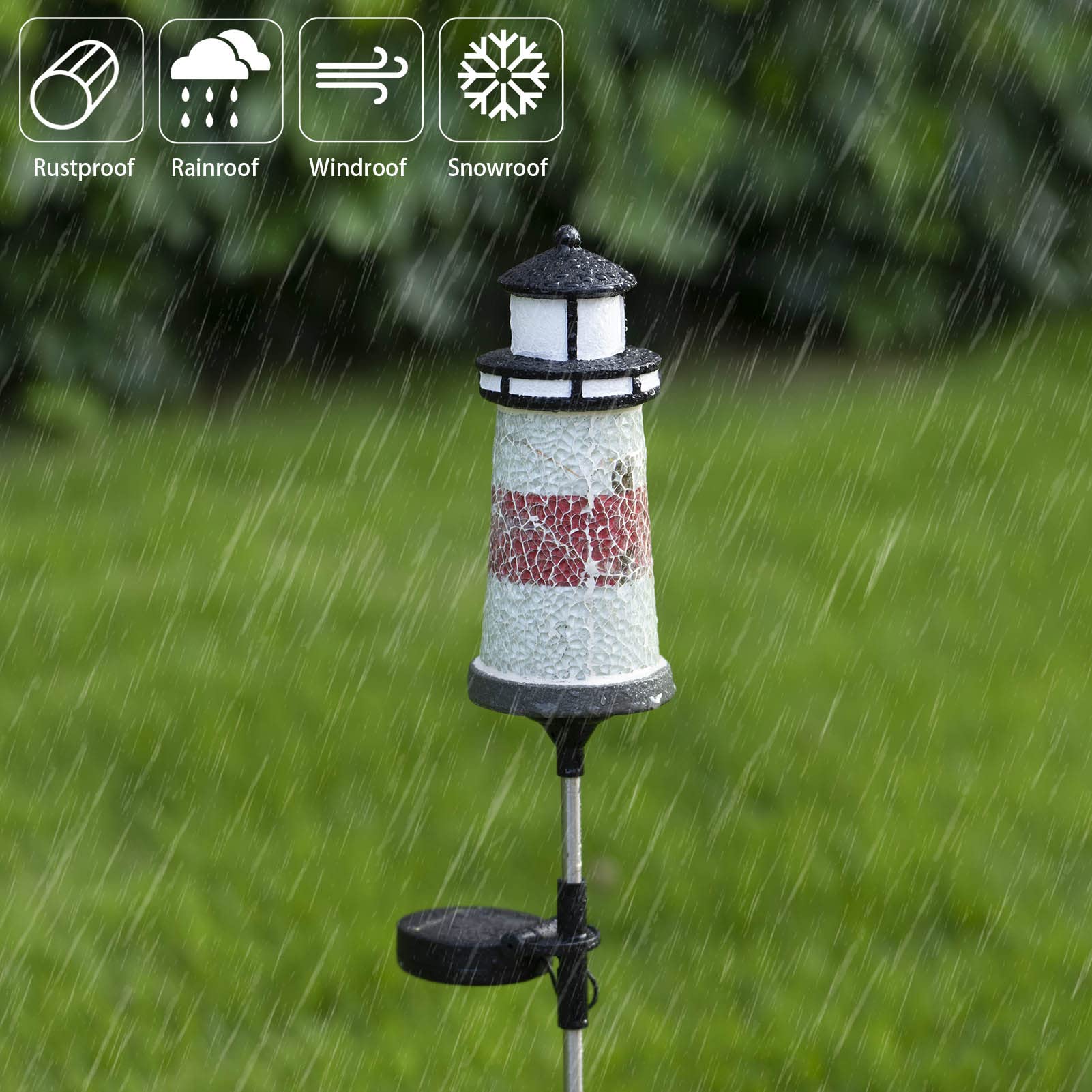 Solar Powered Outdoor Garden Lights - Waterproof Metal Stake Pathway Lighting for Lawn, Yard, Backyard | Decorative Lighthouse Design (3.23