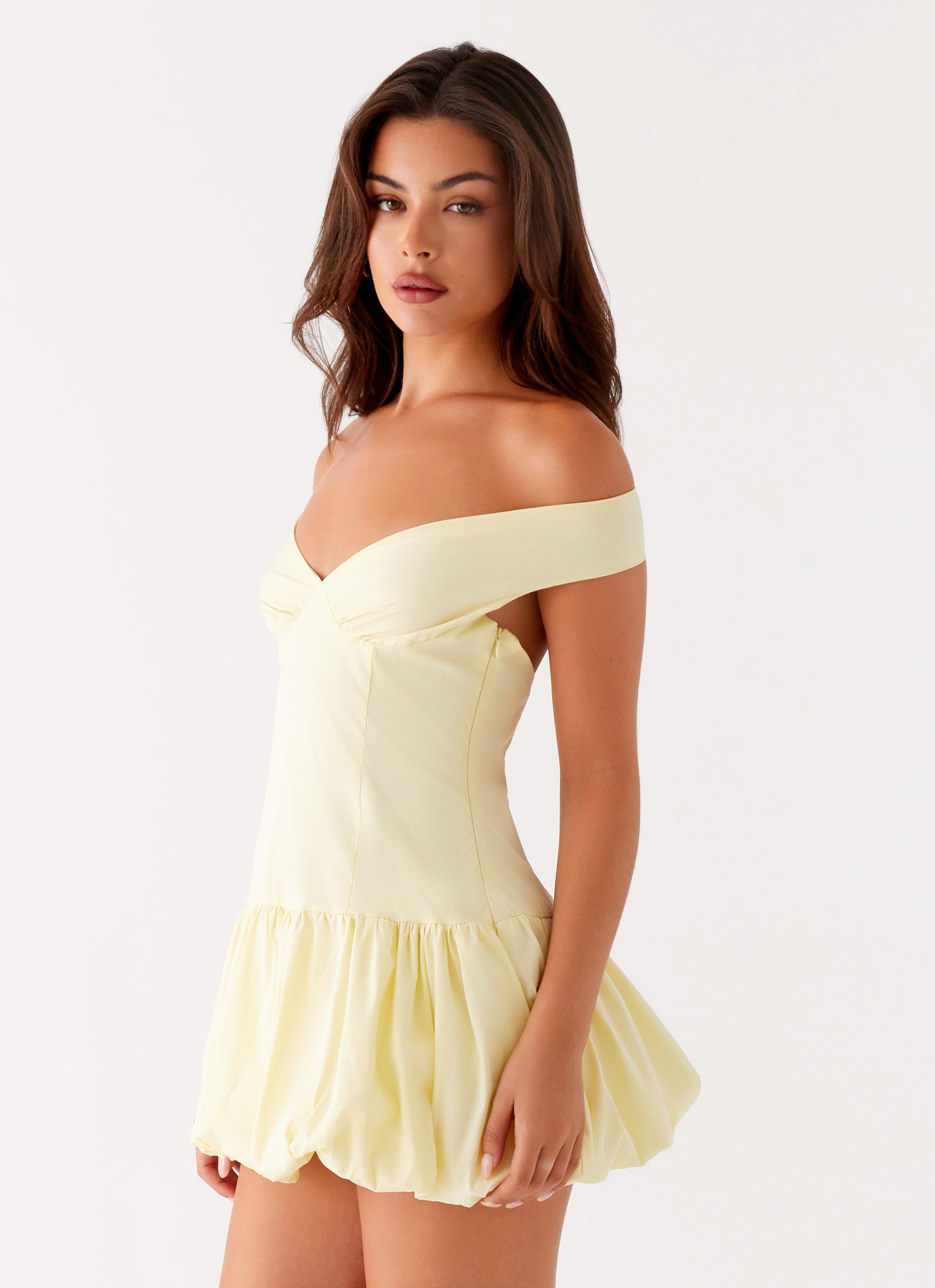 Endless Romance Off Shoulder Mini Dress - Flowy Summer Cocktail Dress in Yellow | Perfect for Date Night, Beach Vacation & Party Wear