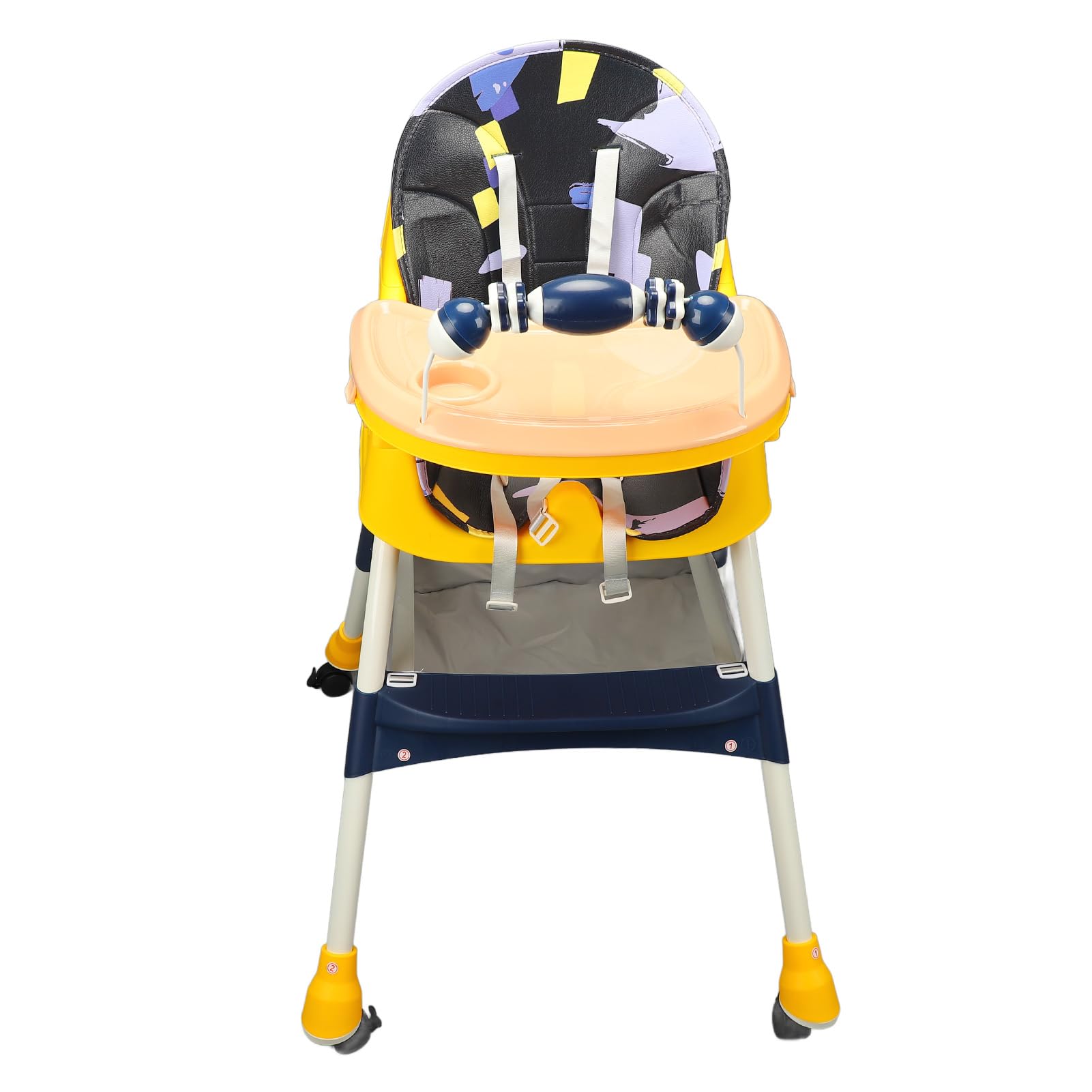 Foldable Baby High Chair with Locking Wheels & Removable Trays - Adjustable Dining Booster Seat with Bib & Suction Plate for Toddlers - Perfect for Home, Restaurant & Travel Use