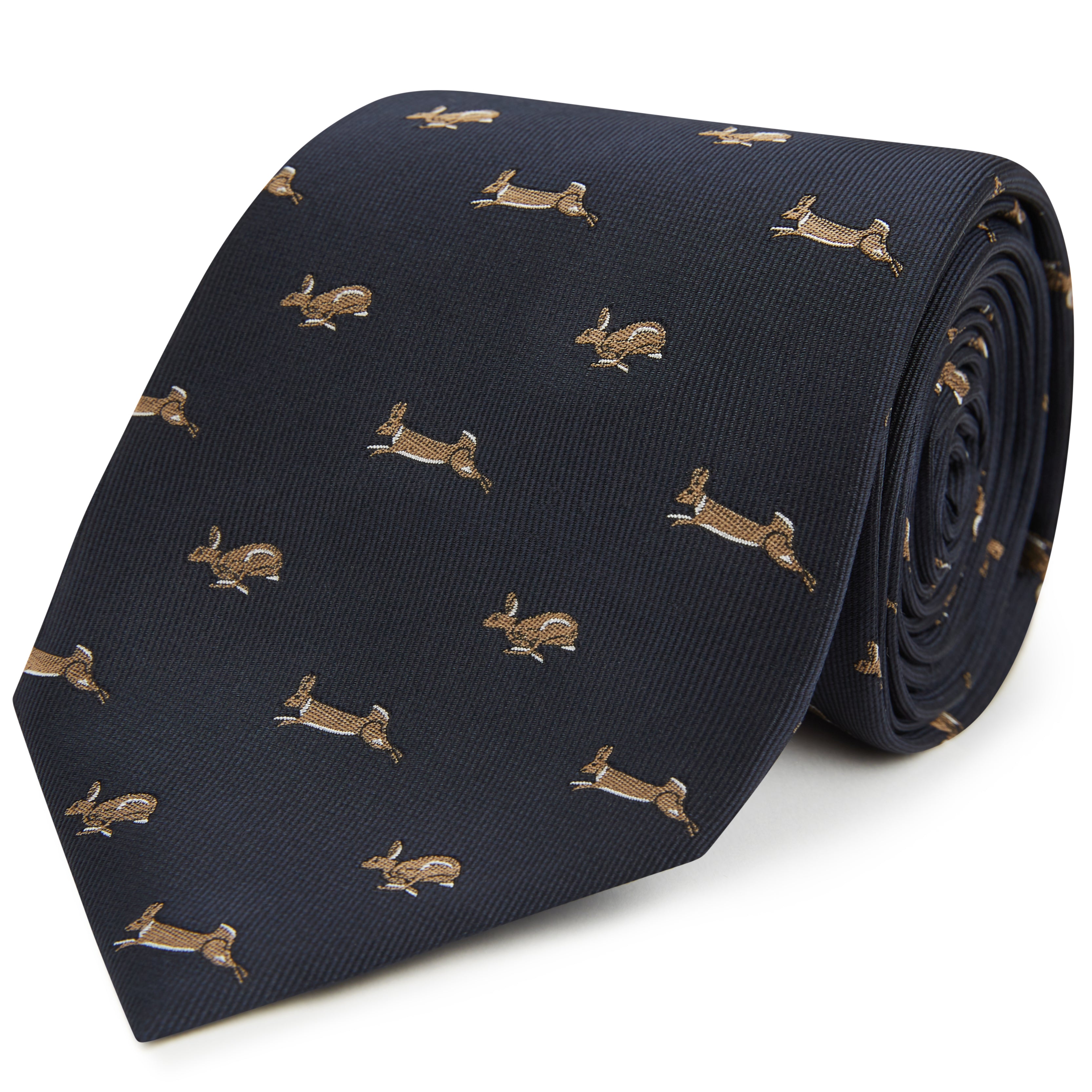 Premium Navy Blue Woven Silk Necktie for Men - Elegant Rabbit Pattern Design - Perfect for Business Meetings, Weddings & Formal Occasions