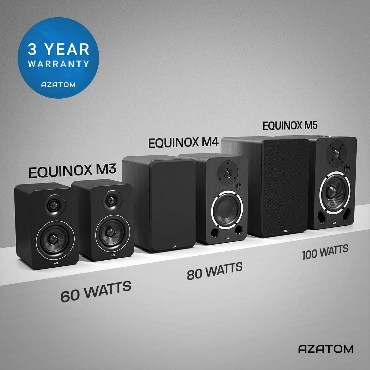 AZATOM Equinox 2 M4 Powered Bookshelf Speakers - 2.0 Active Bluetooth/Wired HiFi Audio System with 80W Output, Wooden Enclosure (Grey) - Perfect for Home Theater, Gaming, Vinyl Records, Music Streaming, PC & Laptop Sound Enhancement