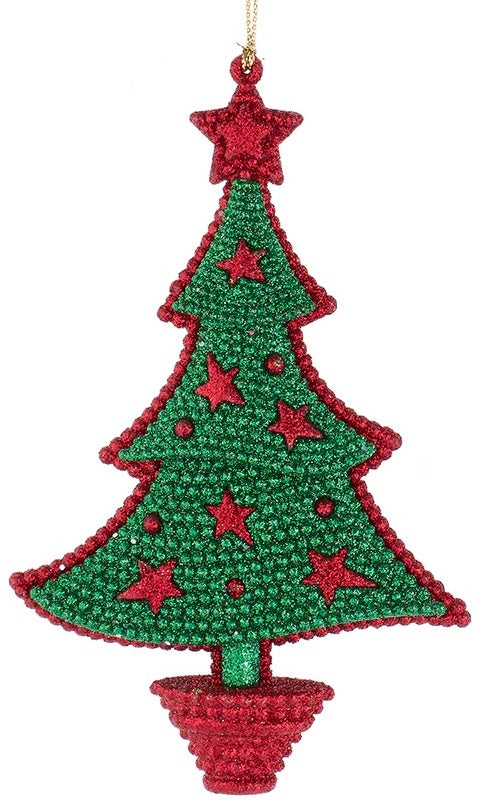 5.5 Inch Glittered Red and Green Christmas Tree Ornament - Festive Holiday Decor for Xmas Tree, Home, Party & Gifts