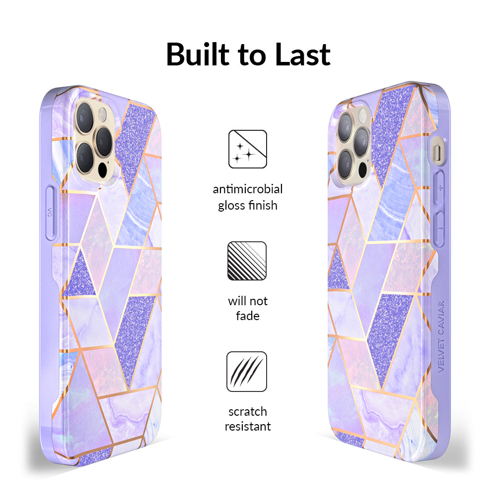 Stylish Purple Geometric Marble iPhone Case - Durable Protective Cover for iPhone 13/14/15 Pro Max - Trendy Aesthetic Phone Case for Women & Men - Perfect for Daily Use, Travel & Gift Giving