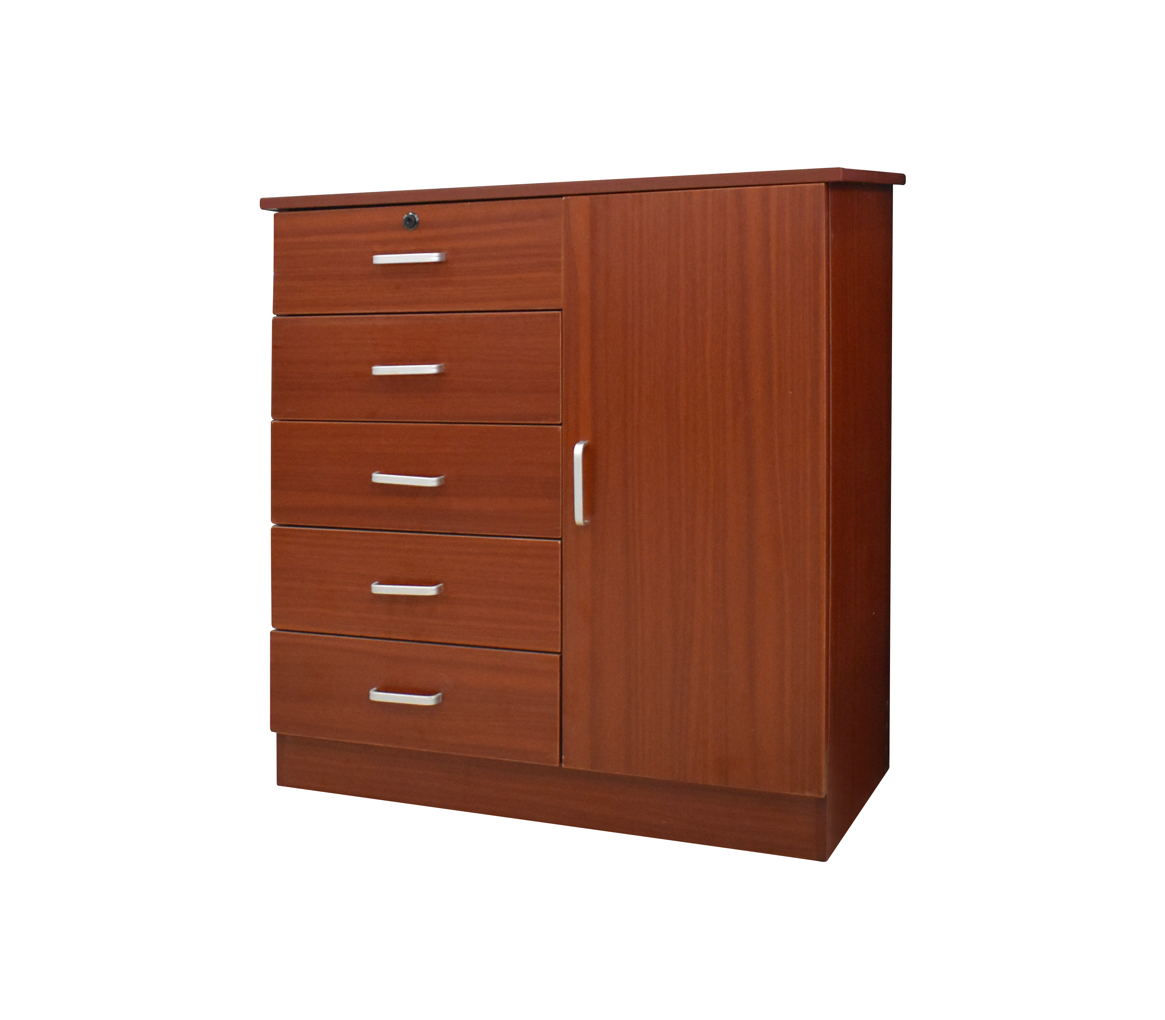 5-Drawer Sapeli Wood Cabinet with Door - Stylish Storage Solution for Home, Office & Bedroom Organization