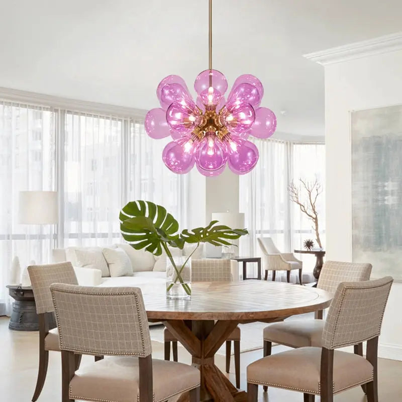 Elegant Nadine Pink Bubble Chandelier - Crystal Ceiling Light Fixture for Dining Room, Bedroom & Living Room Decor | Romantic Lighting for Weddings & Home Interiors