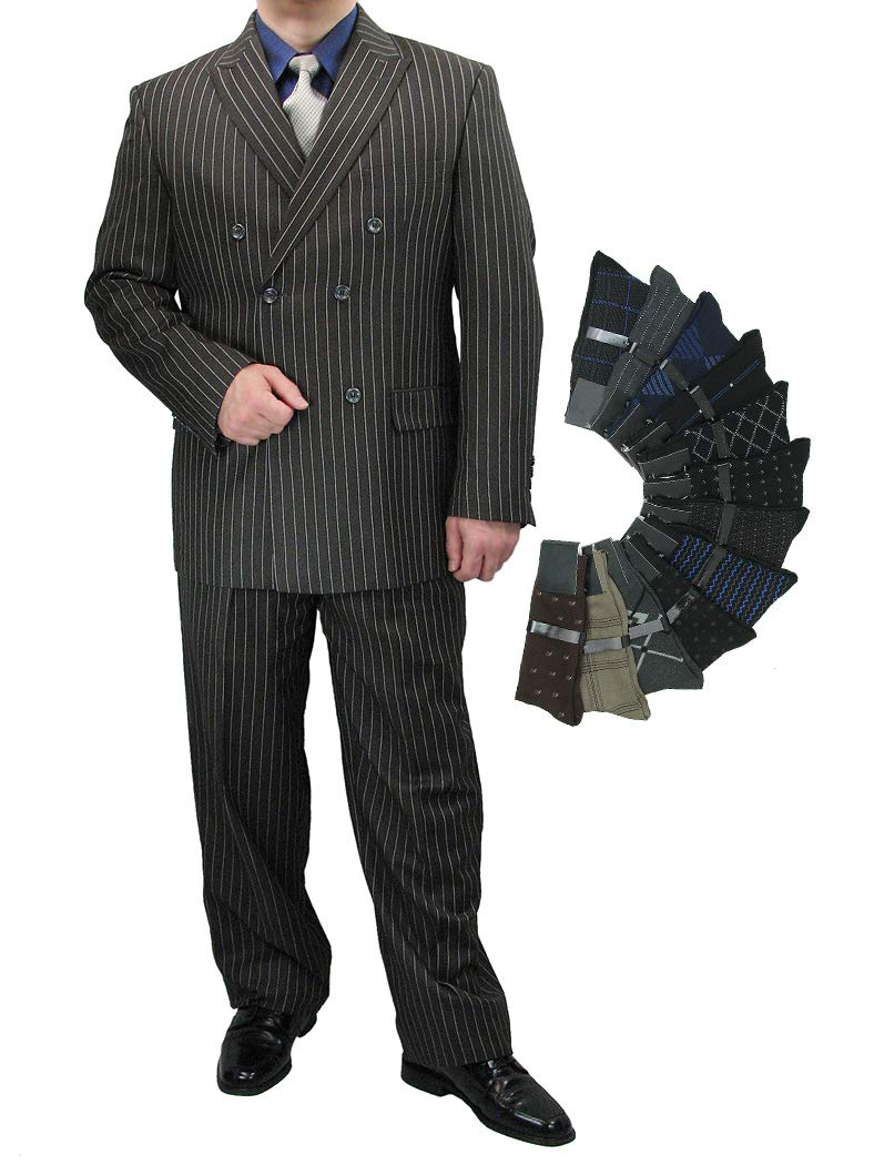 Premium 2-Piece Men's Double Breasted Pinstripe Suit Set with Matching Socks - Sharp Luxury Formal Wear for Business Meetings, Weddings & Special Occasions