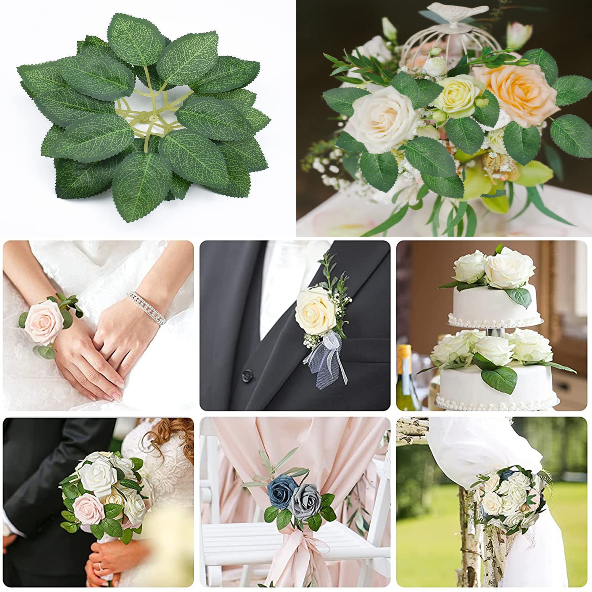 150 PCS Artificial Rose Leaves - Bulk Fake Green Leaves for DIY Wedding Bouquets, Party Decorations, Wreaths & Garlands - Perfect for Wedding Centerpieces, Floral Arrangements, and Home Decor
