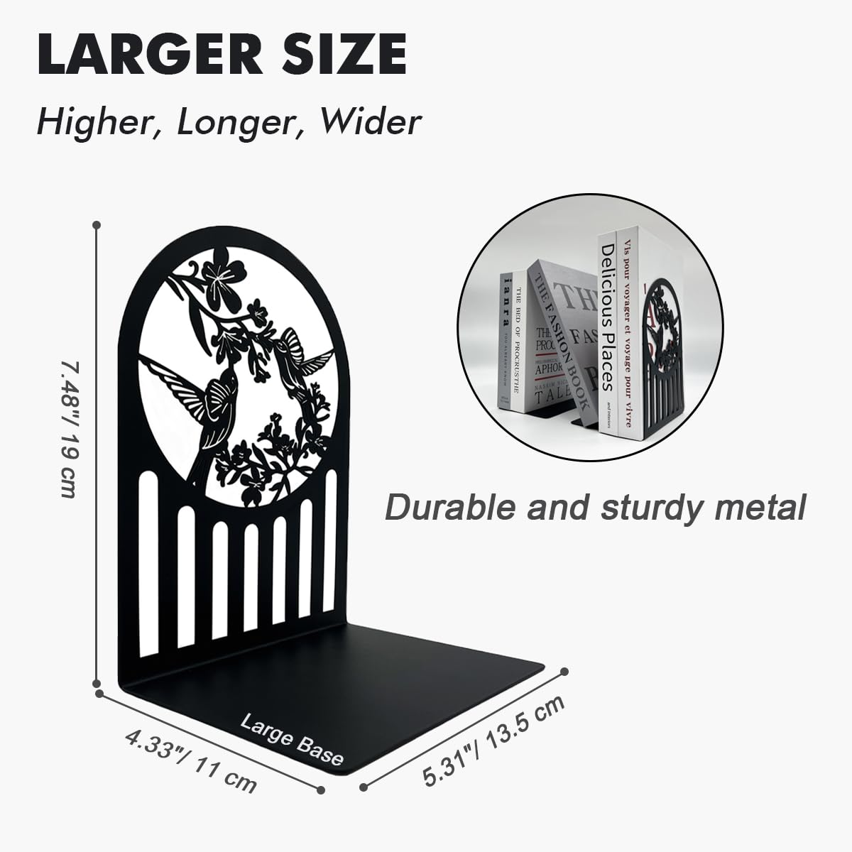 Decorative Bookends for Heavy Books - Non-Skid Shelf Holder for Office & Home