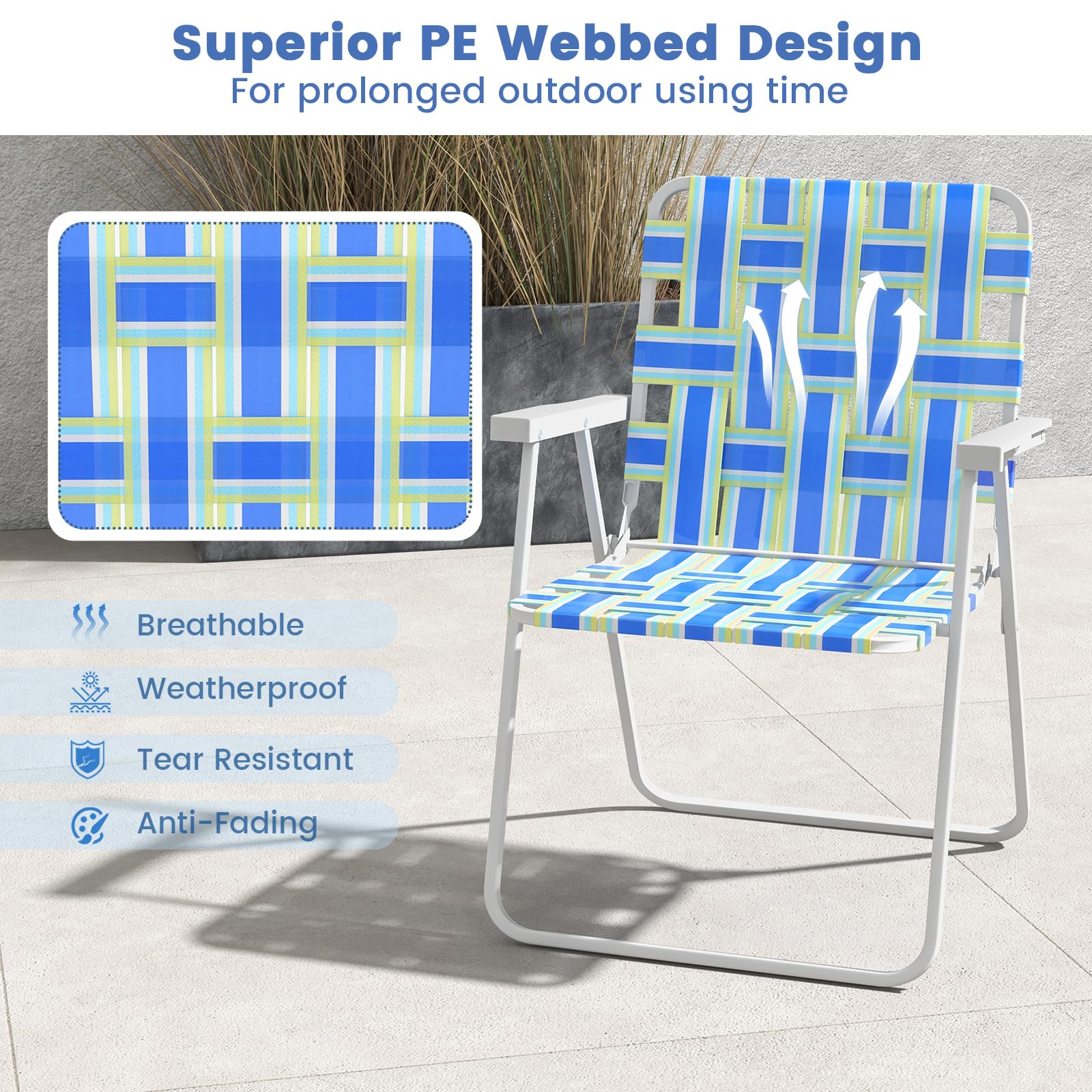 Tangkula 6-Pack Folding Lawn Chairs - Heavy Duty Metal Frame with Webbed Seat & Back, Portable Outdoor Chairs for Patio, Yard, Camping, Beach & Poolside - Perfect for Picnics, BBQs, and Summer Gatherings
