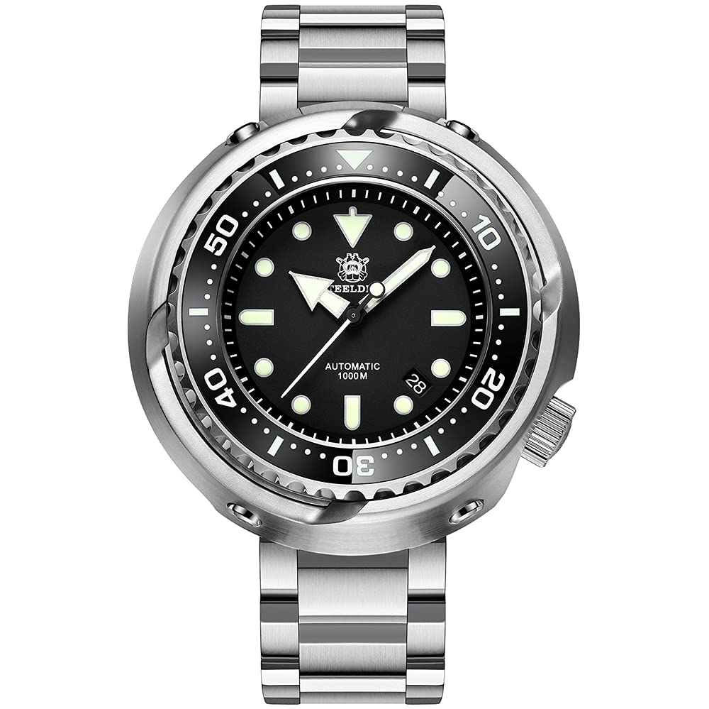 STEELDIVE Men's Automatic Diving Watch - 1000M Water Resistant, Self-Winding Mechanical Movement, C3 Luminous Hands, Ceramic Bezel, Dive Chronograph (Model SD1978) | Perfect for Scuba Diving, Snorkeling & Water Sports