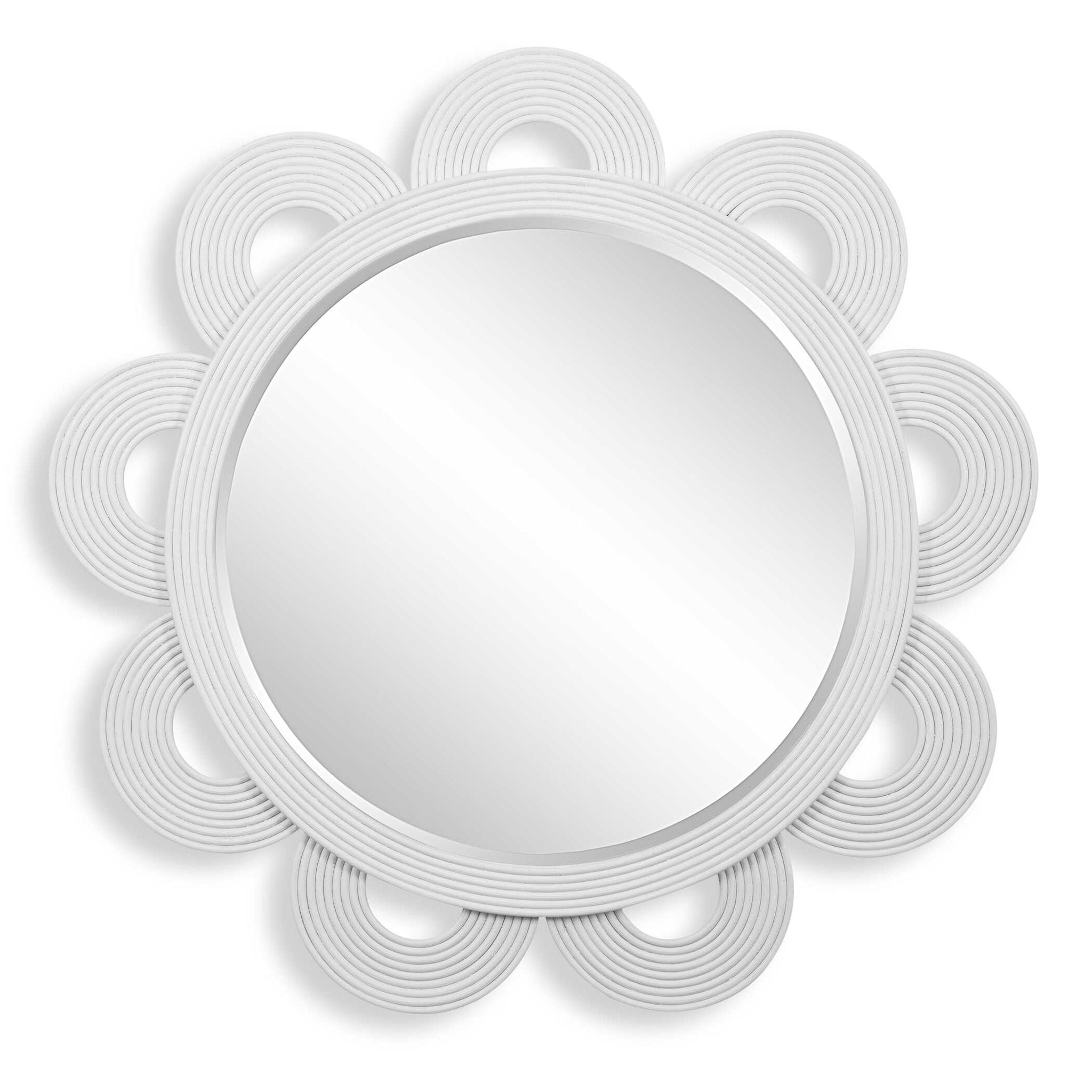 Vintage Rattan Round Mirror with Clematis Design - White Wall Decor for Living Room, Bedroom & Boho Home Decor