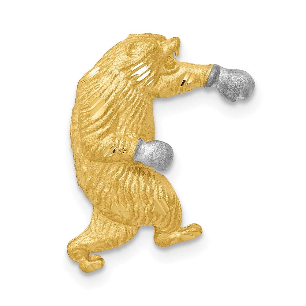 14K Yellow Gold White Rhodium Plated Boxing Bear Pendant - Diamond Cut Satin Chain Necklace for Men & Women - Perfect for Boxing Gifts, Sports Jewelry, and Everyday Wear
