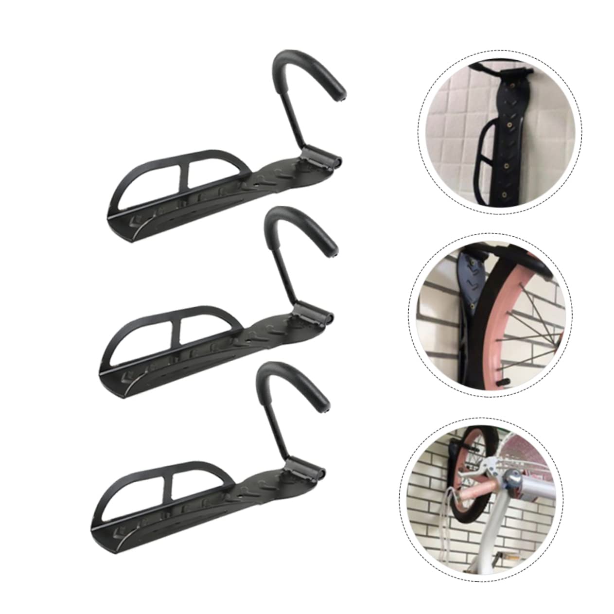 WHAMVOX 3-Pack Black Bike Wall Hooks - Heavy Duty Steel Bike Storage Rack with Scratch-Resistant Coating for Garage, Basement & Apartment Organization | Space-Saving Bicycle Mount for Indoor Cycling Equipment Storage