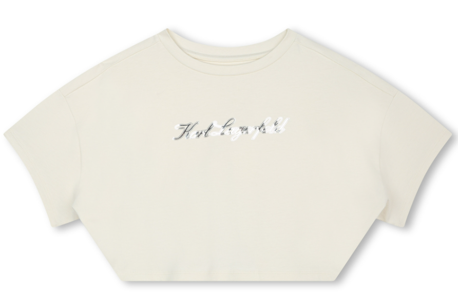Karl Lagerfeld Cropped Tee for Women - Stylish Short Sleeve T-Shirt (Size 10/16A) | Perfect for Casual Outfits, Summer Wear & Street Fashion