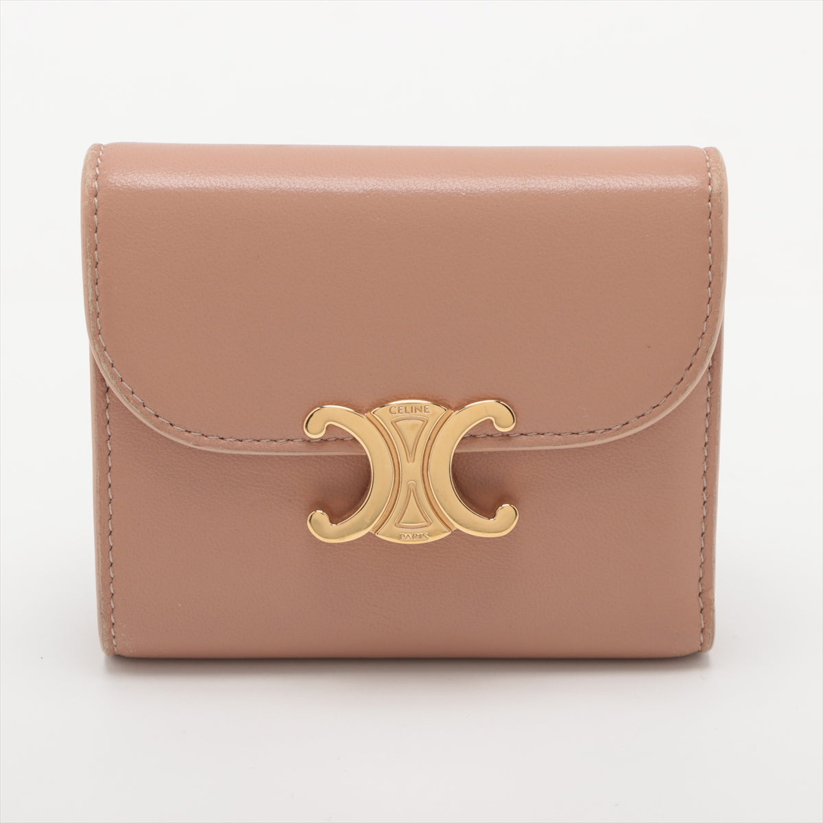 Celine Triomphe Beige Compact Flap Card Holder Wallet for Women | Luxury Leather Credit Card Case | Perfect for Everyday Use & Travel Accessories