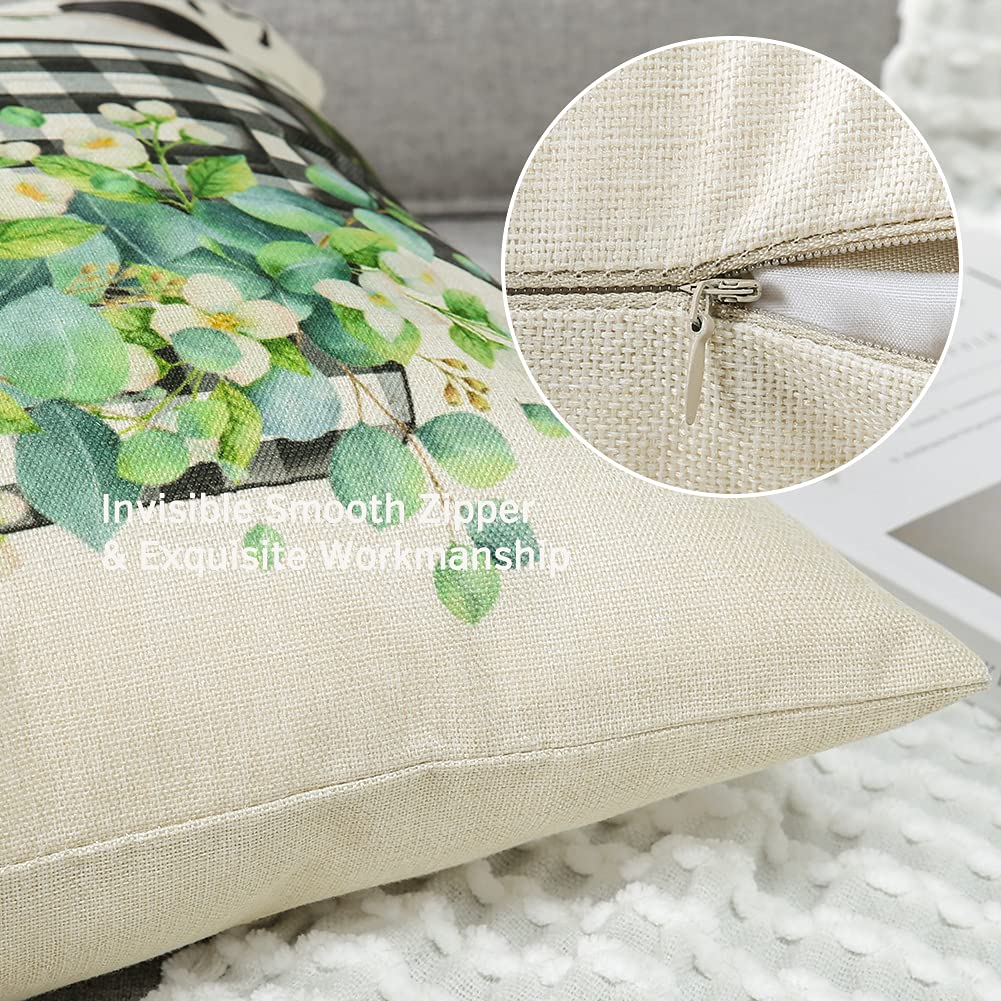 OTOSTAR Waterproof Outdoor Throw Pillow Covers - Pack of 4 (18x18 Inch) - Decorative Leaf Pattern Cushion Cases for Patio, Garden, Couch & Home Decor - Perfect for Spring, Summer & Holiday Seasons - Eucalyptus Design