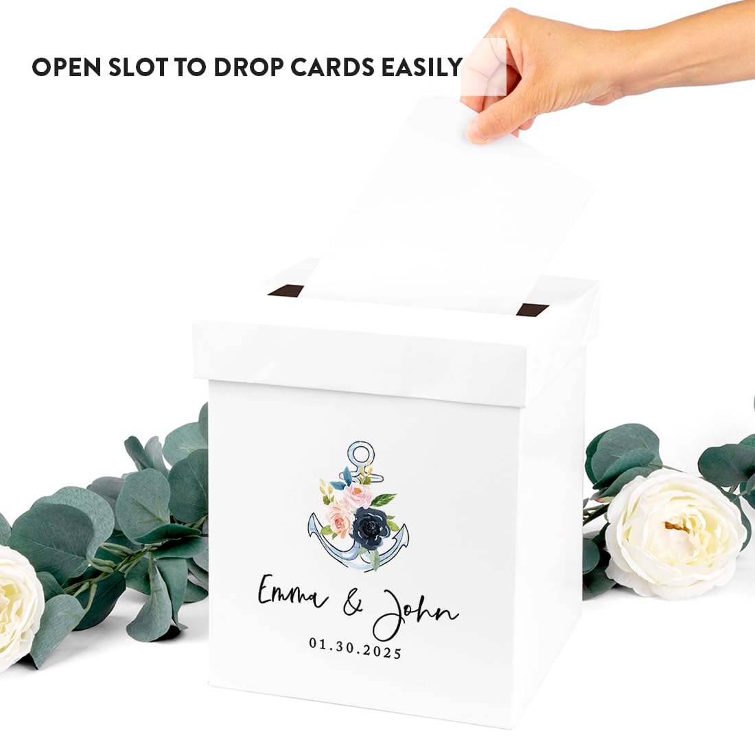 Personalized Wedding Card Box 10x10x10 - Nautical Beach Florals for Wedding Gifts & Cards