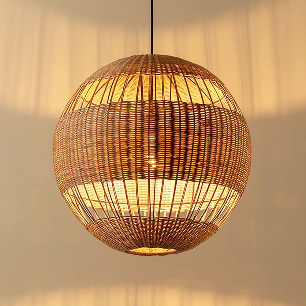 Vintage Japanese Style Rattan Chandelier - Hand-Woven Antique Pendant Light for Living Room, Bedroom, Bar & Cafe - Natural Boho Decor Lighting for Home & Commercial Spaces
