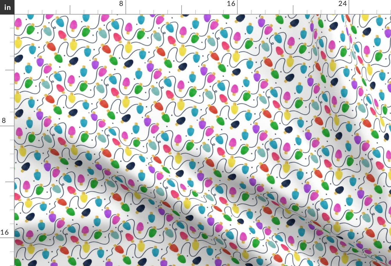 Small Christmas Lights String Light Winter Seasonal Printed Satin Fabric by The Yard - Perfect for Sewing Lining, Apparel, Fashion Blankets & Holiday Decor | Festive Home Decor & DIY Craft Projects