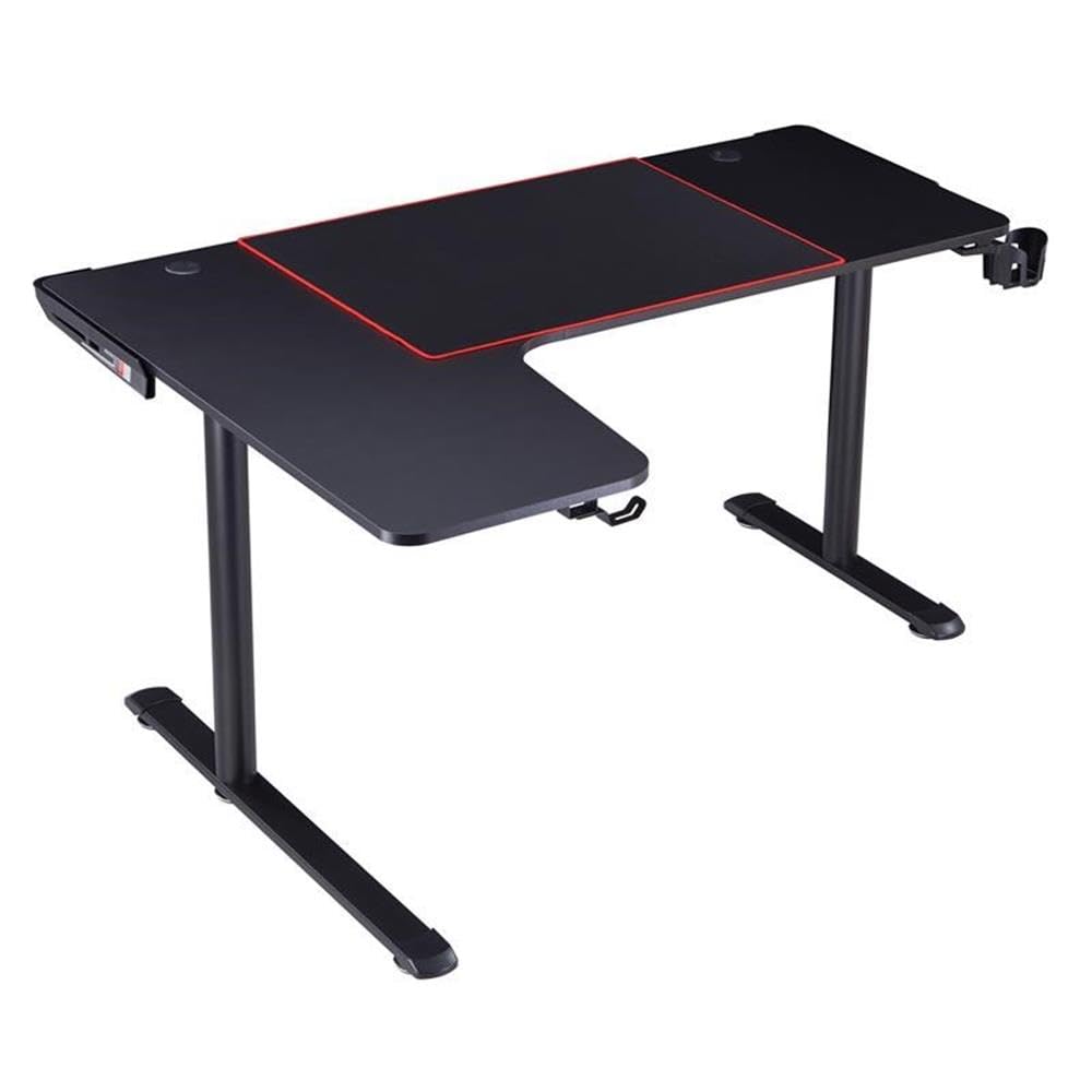 Furniture of America Valay Modern Metal Gaming Desk with Built-in Power Outlets - Black | Ergonomic Home Office & Gaming Setup