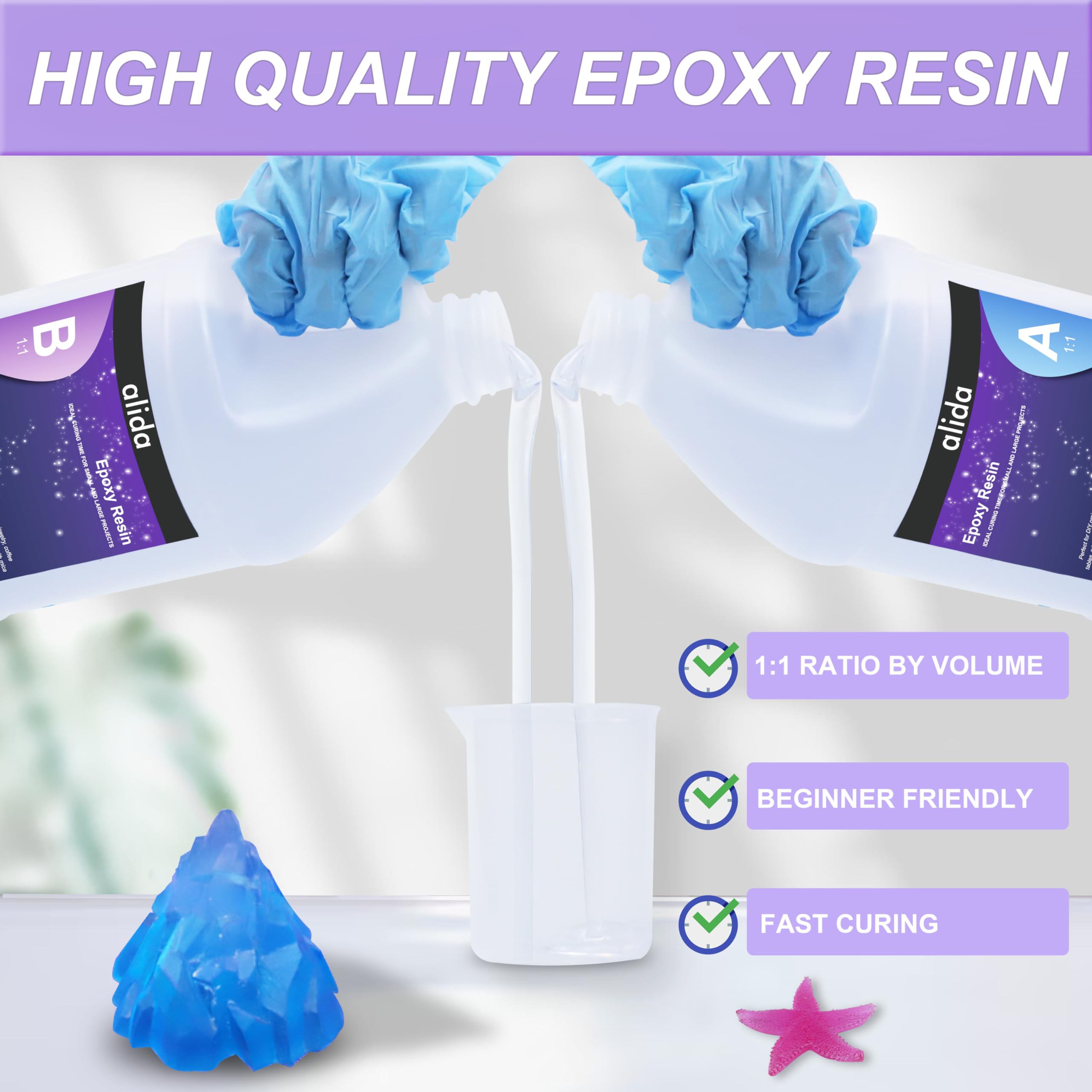 Alida 1 Gallon Crystal Clear Epoxy Resin Kit - No Yellowing, No Bubbles, Self-Leveling 1:1 Mix for DIY Jewelry, Tumbler Cups, Table Tops & Art Casting - Perfect for Resin Crafts, River Tables, Coasters & Home Decor Projects