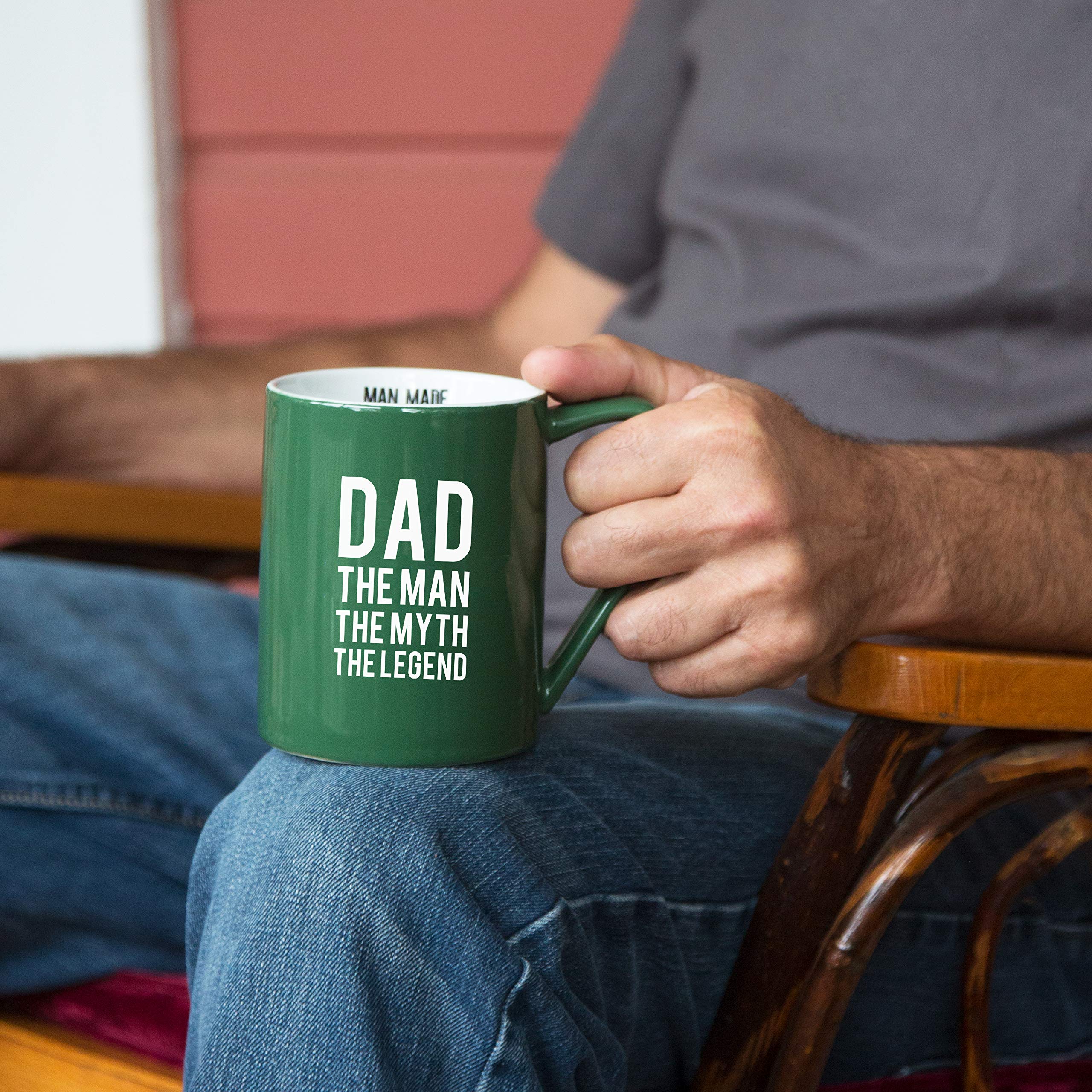 Pavilion Gift Company Dad Coffee Mug - 18 oz Green Ceramic Cup with 'Man Made Dad: The Man. The Myth. The Legend' Print - Perfect for Father's Day Gifts, Birthday Presents & Office Use