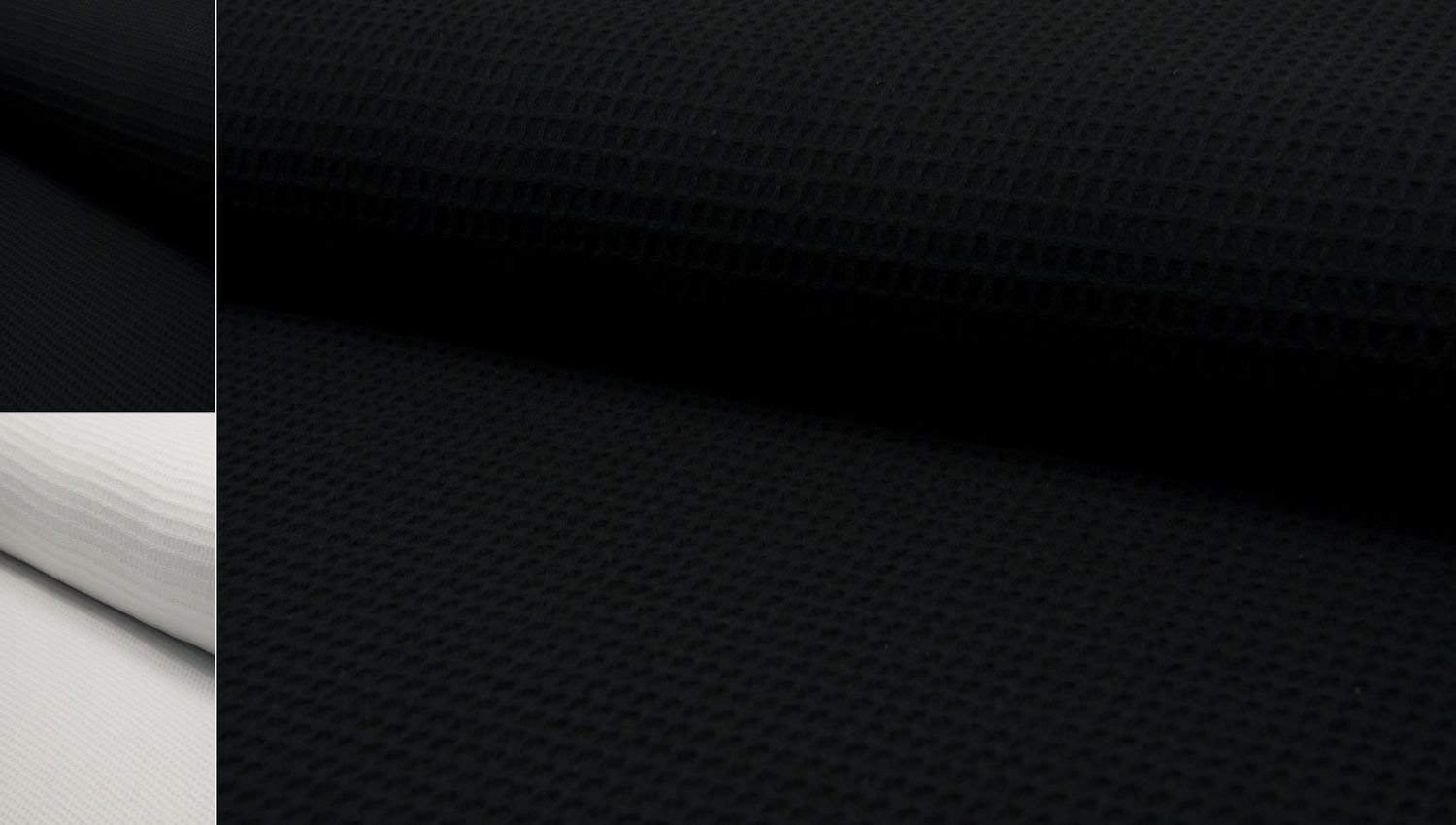 Premium Black Waffle Cotton 1CM Pique 360GSM Fabric Material for Sewing, DIY Projects & Home Decor - StoffBook D371 (Black) - Perfect for Baby Clothes, Kitchen Towels & Cozy Blankets