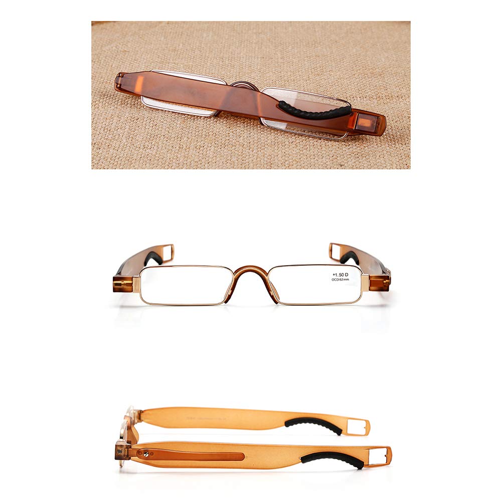 Foldable Slim Mini Reading Glasses with 360° Rotating Tube Pen Clip - Compact Metal Frame Optical Magnifier Glasses (Non-Prescription) - 4 Pack for Men & Women - Perfect for Reading, Office Work, and Travel