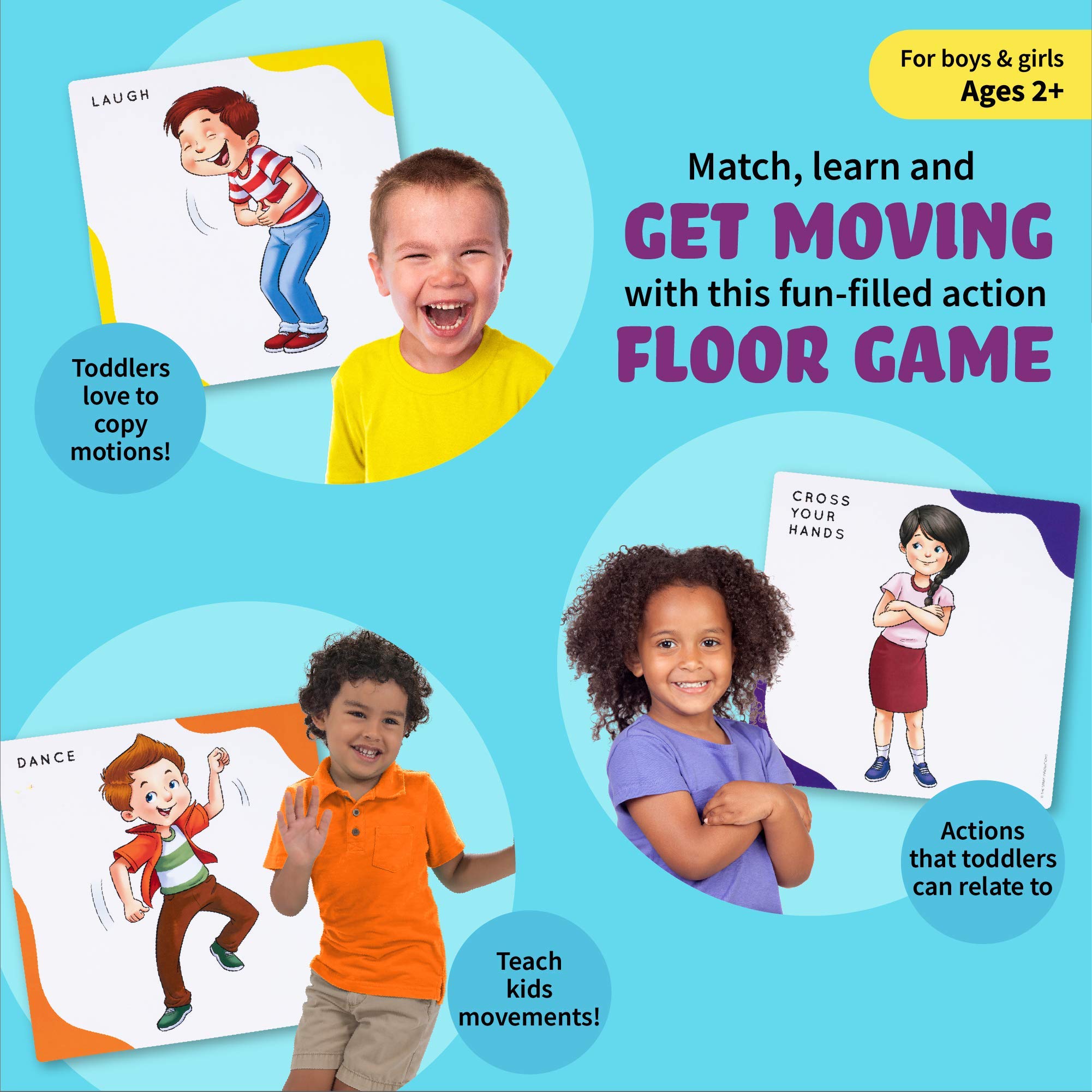 Action Kids Floor Game - Memory Matching & Toddler Movement Card Game | Interactive Educational Toy for Children with Seek & Find Action Verb Cards | Perfect for Indoor Play, Classroom Activities & Family Game Night
