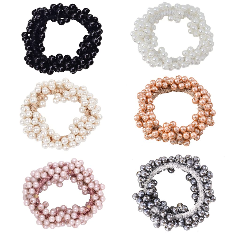 Ruihfas 6Pcs Pearl Hair Scrunchies - Soft Elastic Hair Ties for Women & Girls, Fashion Hair Bands & Ponytail Holders - Perfect for School, Work, Parties & Everyday Use