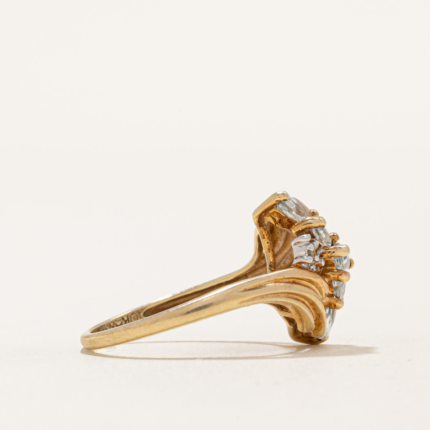 Aquamarine & Diamond Cluster Bypass Ring - 0.50ctw Gemstone & 0.04ctw Diamonds - Size 6.25 - Elegant Wedding, Engagement & Anniversary Jewelry Gift for Women