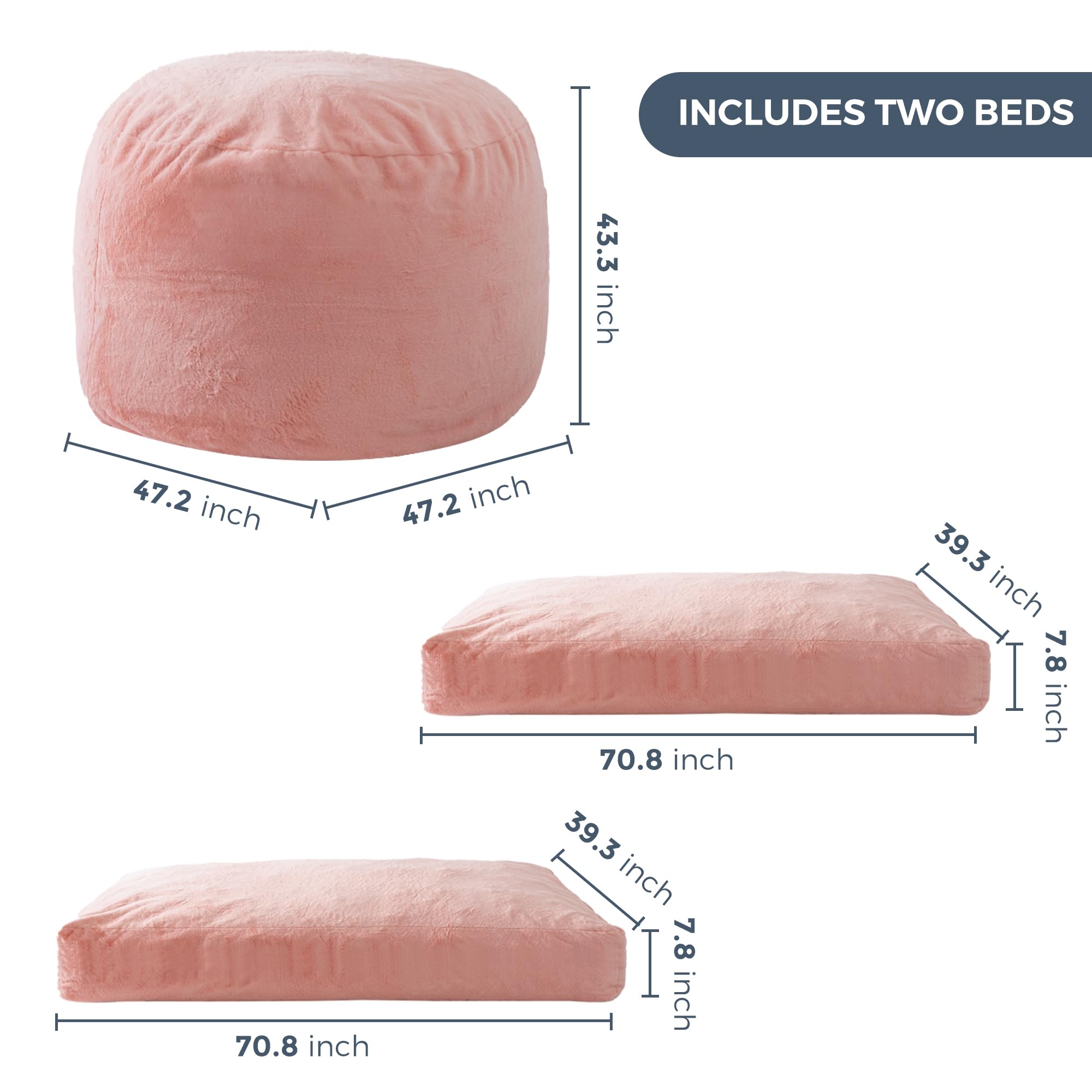 MAXYOYO Giant Bean Bag Chair Bed for Adults - 2-in-1 Convertible Lazy Chair & Floor Mattress | High Density Foam Filling | Machine Washable Pink Sofa Bed | Perfect for Living Room, Bedroom & Game Room Relaxation