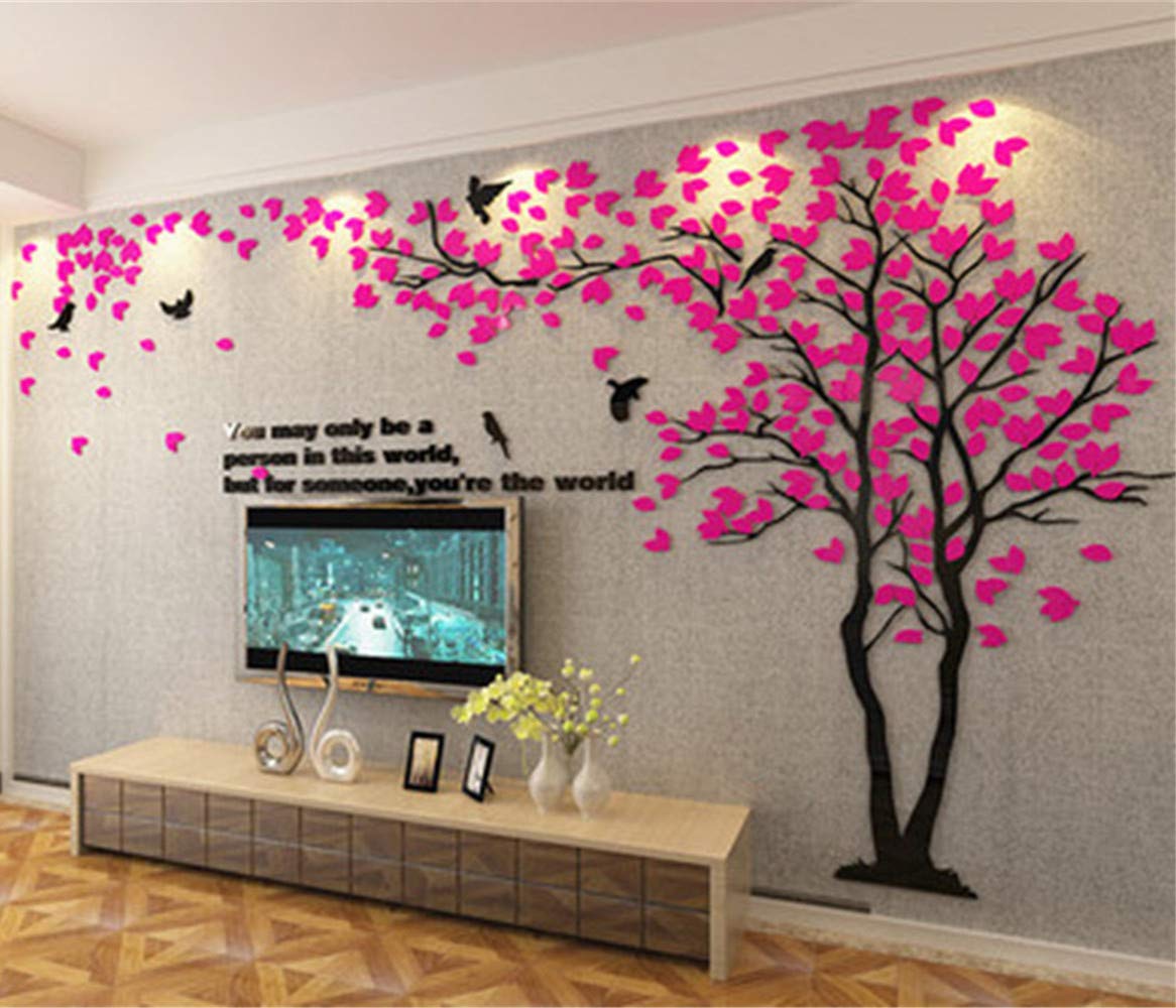 3D Tree Wall Stickers - DIY Tree and Birds Wall Decals for Home Decor | Family Couple Tree Murals | Large Wall Art for Living Room, Bedroom & TV Background (Rose Right, XL 158x79 inches) | Perfect for Nursery, Kids Room & Wedding Decor