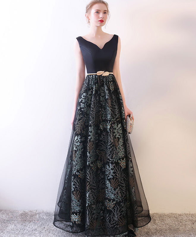 Elegant Black V-Neck Long Prom Dress for Women - Formal Evening Gown for Homecoming, Pageant & Special Occasions