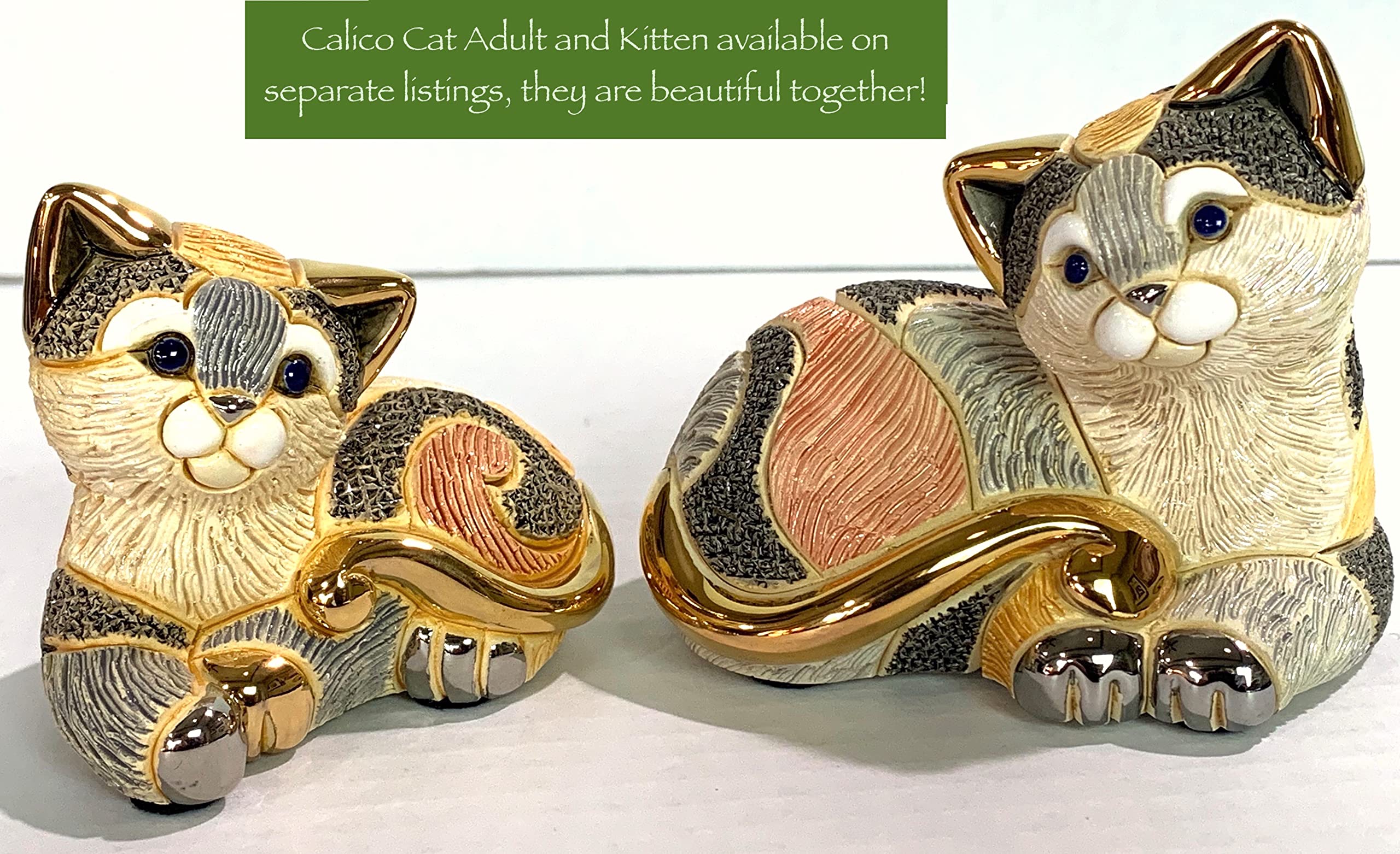 Handmade Ceramic Calico Cat Figurine - De Rosa Family Collection F217 in Gift Box | Unique Home Decor & Cat Lover Gift for Birthday, Housewarming, Christmas