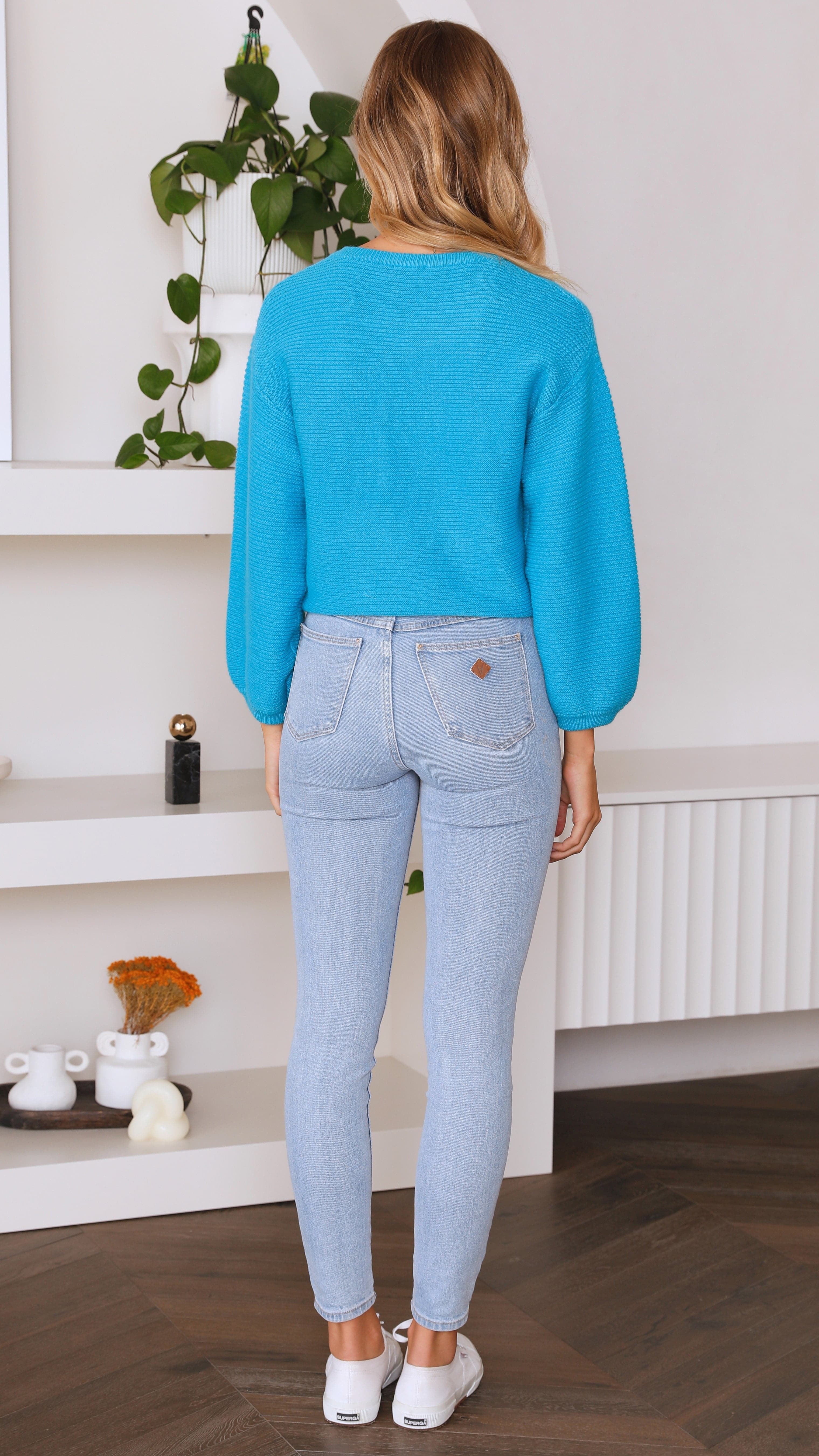 Premium Carmel Knit Sweater in Blue - Cozy & Stylish for Fall & Winter Fashion | Perfect for Casual Outfits, Office Wear & Holiday Gatherings
