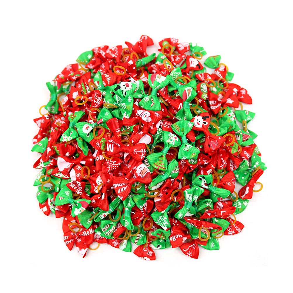 50 Pcs Dog Bows with Clips - Christmas Puppy Hair Accessories for Grooming & Xmas Photos