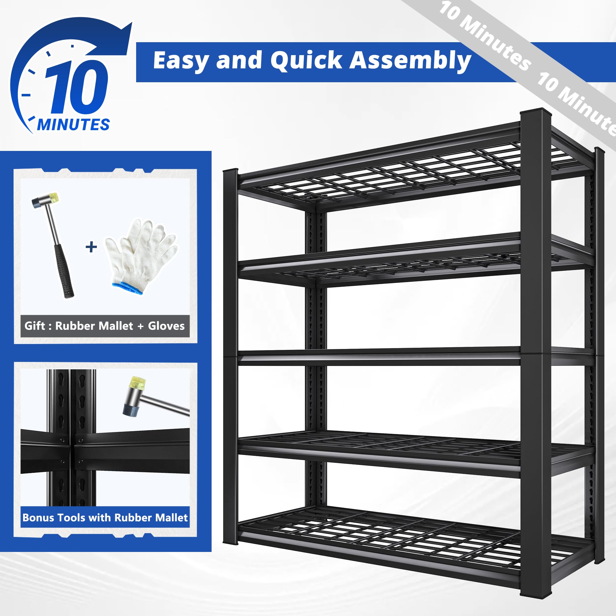 REIBII 5-Tier Heavy Duty Metal Shelving Unit 3010LBS Capacity - 72