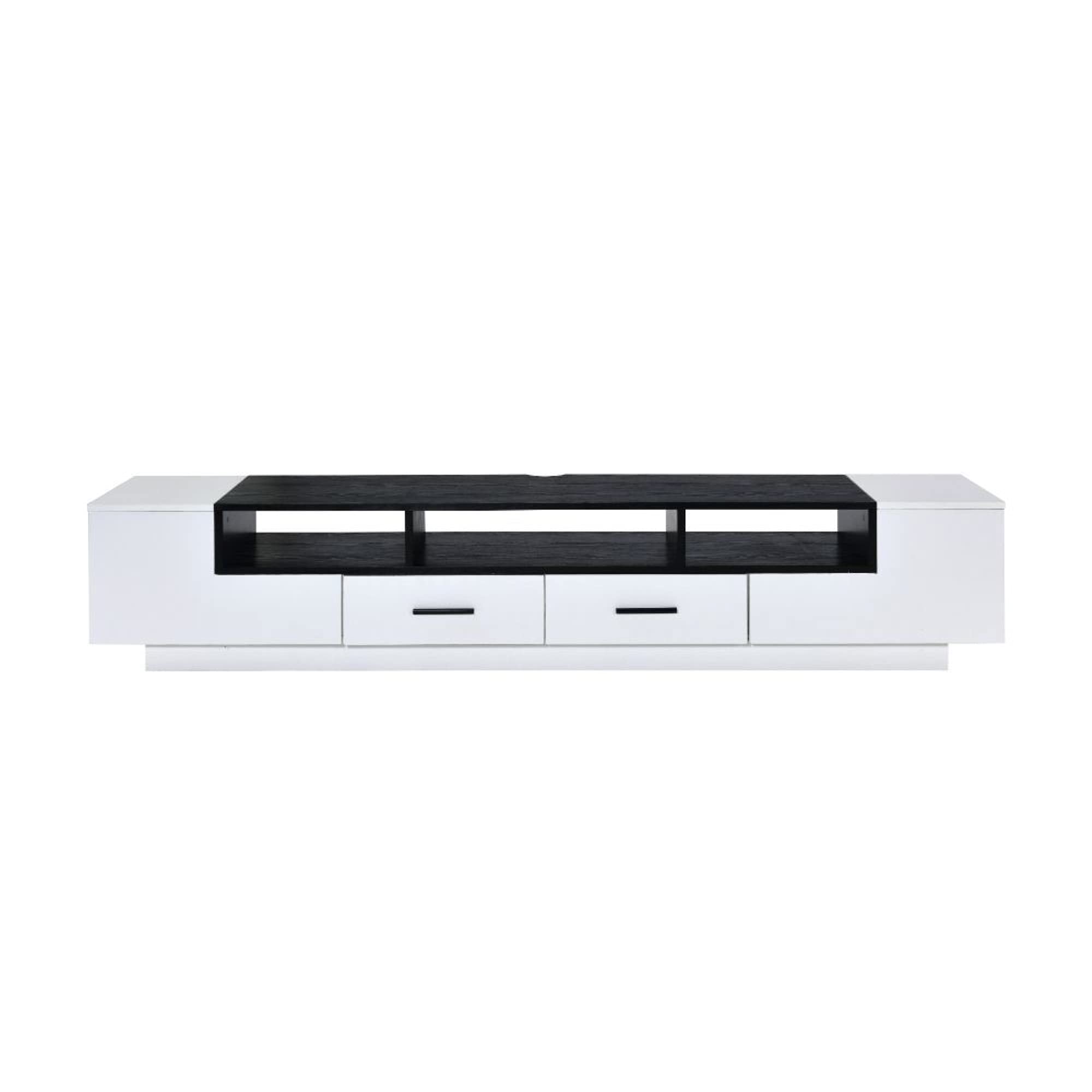 Modern White & Black TV Stand with Storage Shelves - Perfect for Living Room, Bedroom & Home Theater Entertainment Centers
