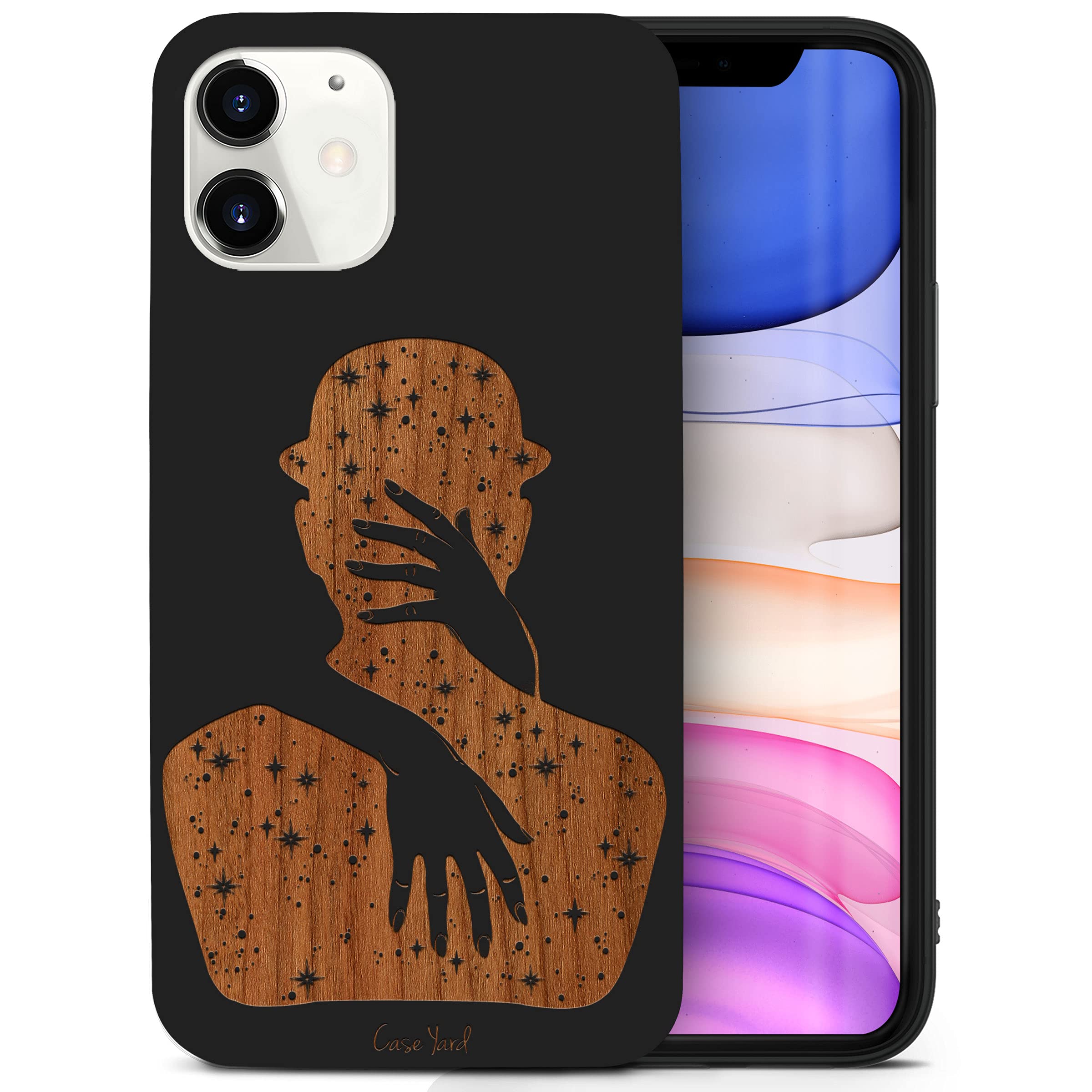 CaseYard Wood Phone Case for iPhone 11 - Laser Engraved Mystic Lady Design, Black Wood Protective Cover | Slim Fit, Shockproof iPhone 11 Case for Men & Women | Perfect for Daily Use, Travel & Gift Giving